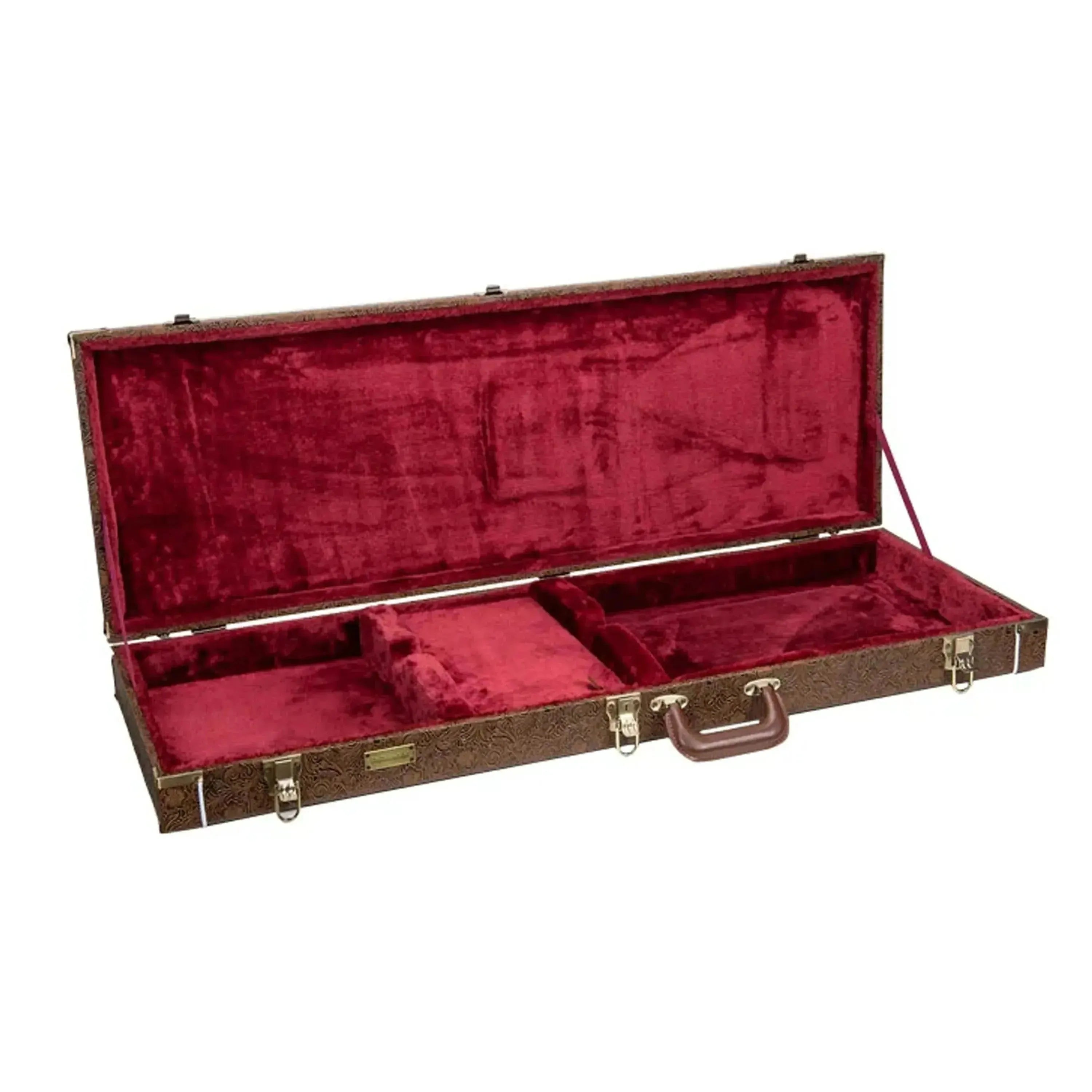 Open Crossrock CRW530B electric bass case in blossom brown with red velvet interior.