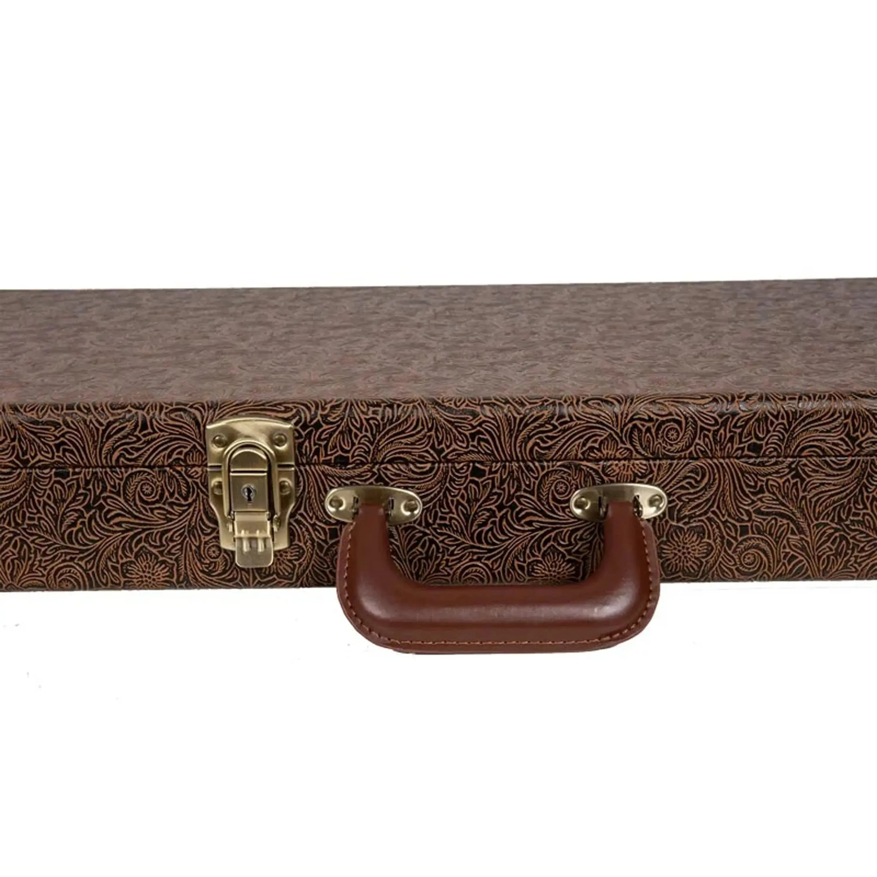 Crossrock CRW530B electric bass case in blossom brown with gold latches and leather handle.