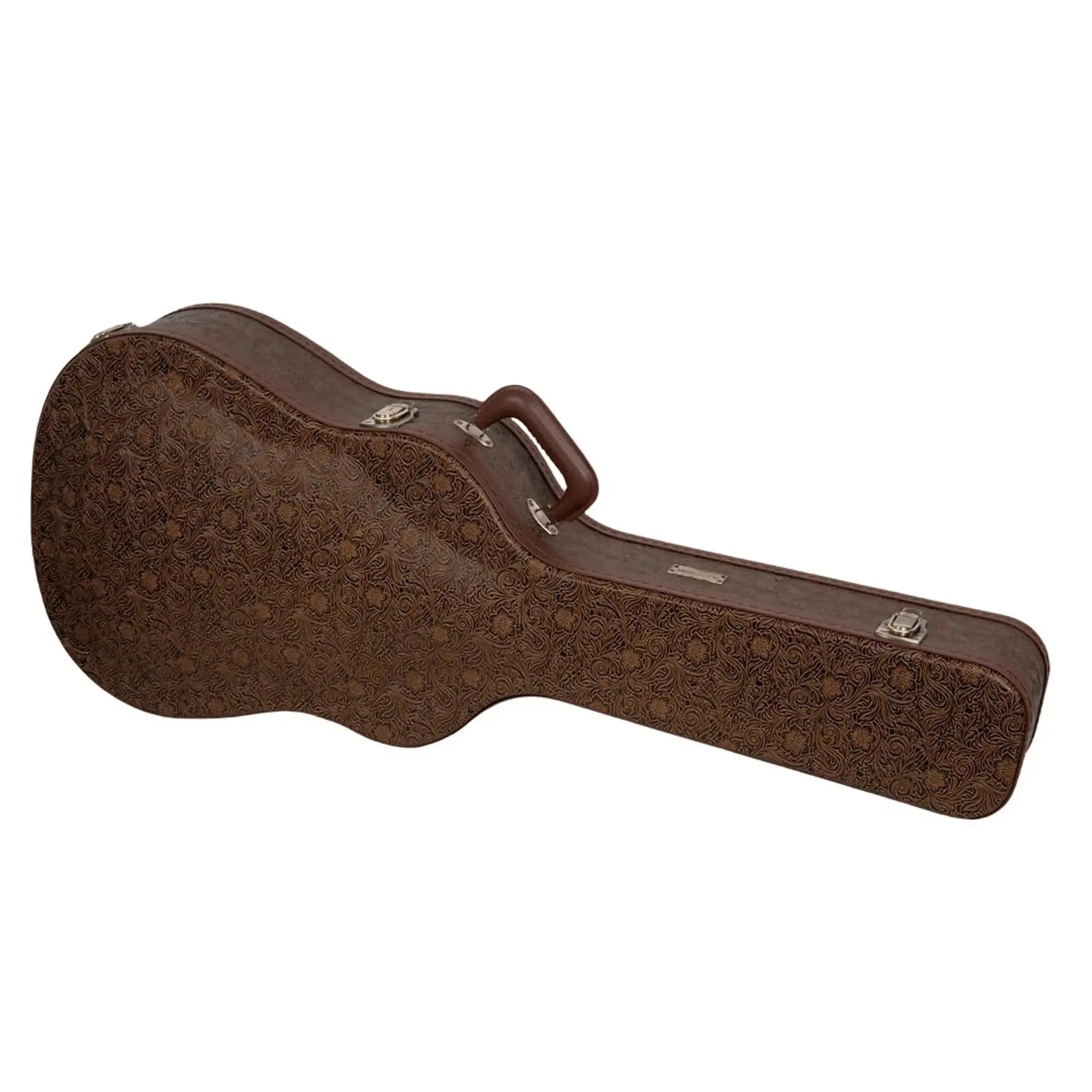 Crossrock CRW530D28 brown wood dreadnought guitar case with vintage flora embossing.