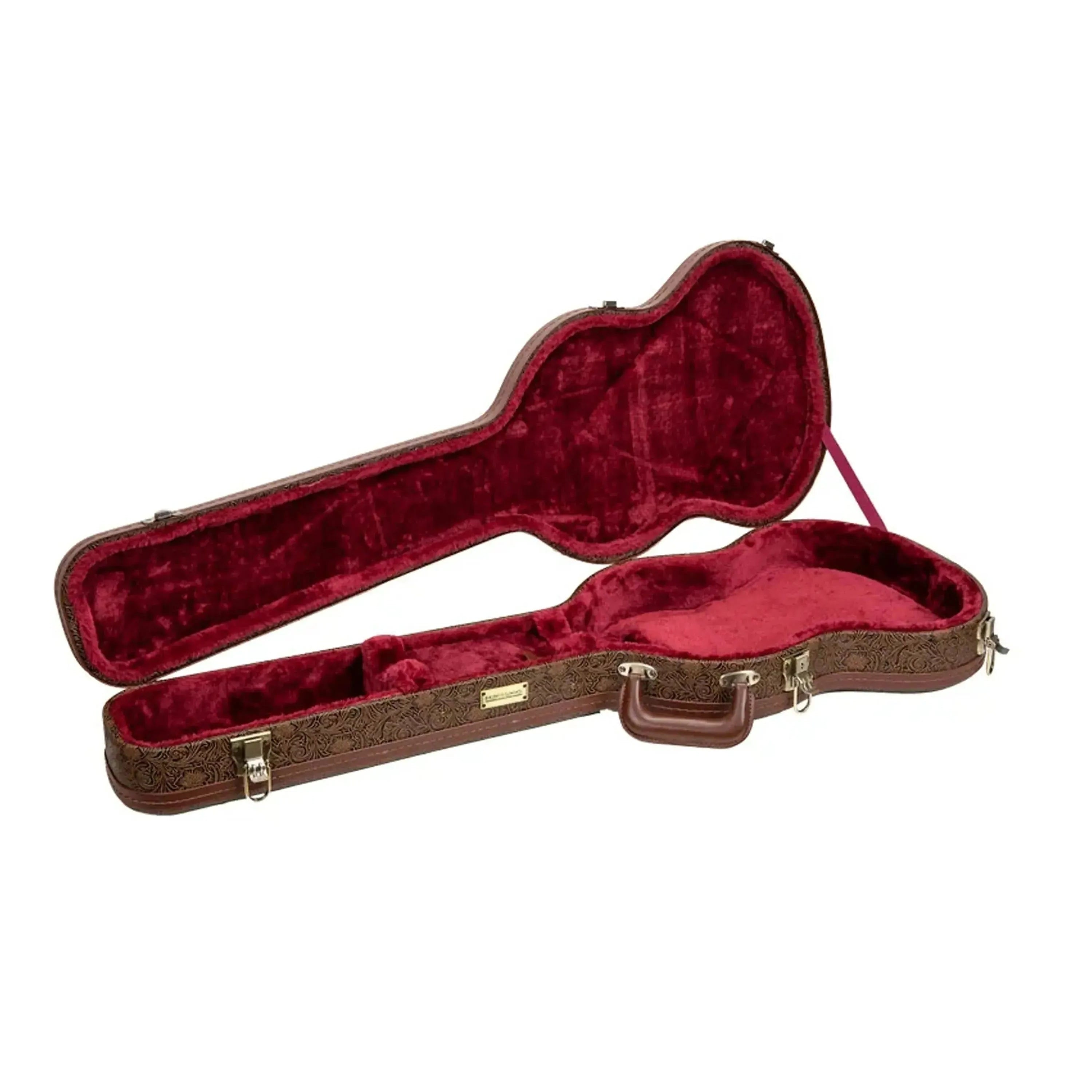 Crossrock CRW530SG Gibson SG style electric guitar case in blossom brown with red velvet interior.