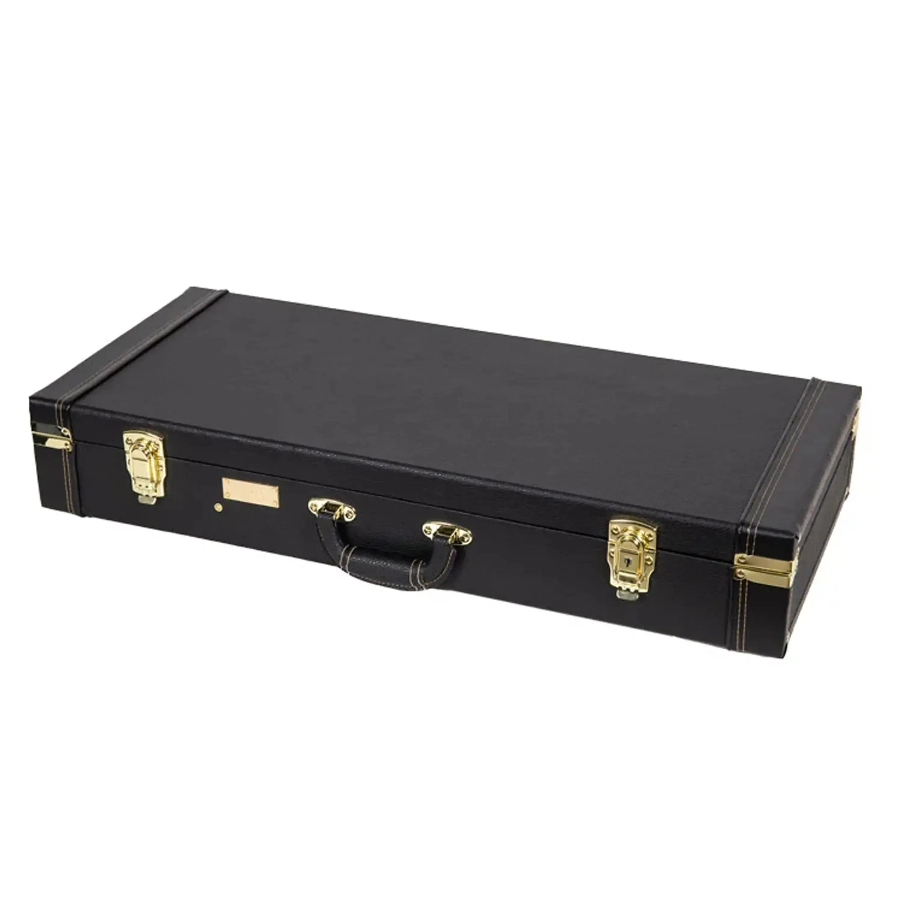 Crossrock CRW620MA-R A-Body rectangular mandolin case in black with gold hardware.