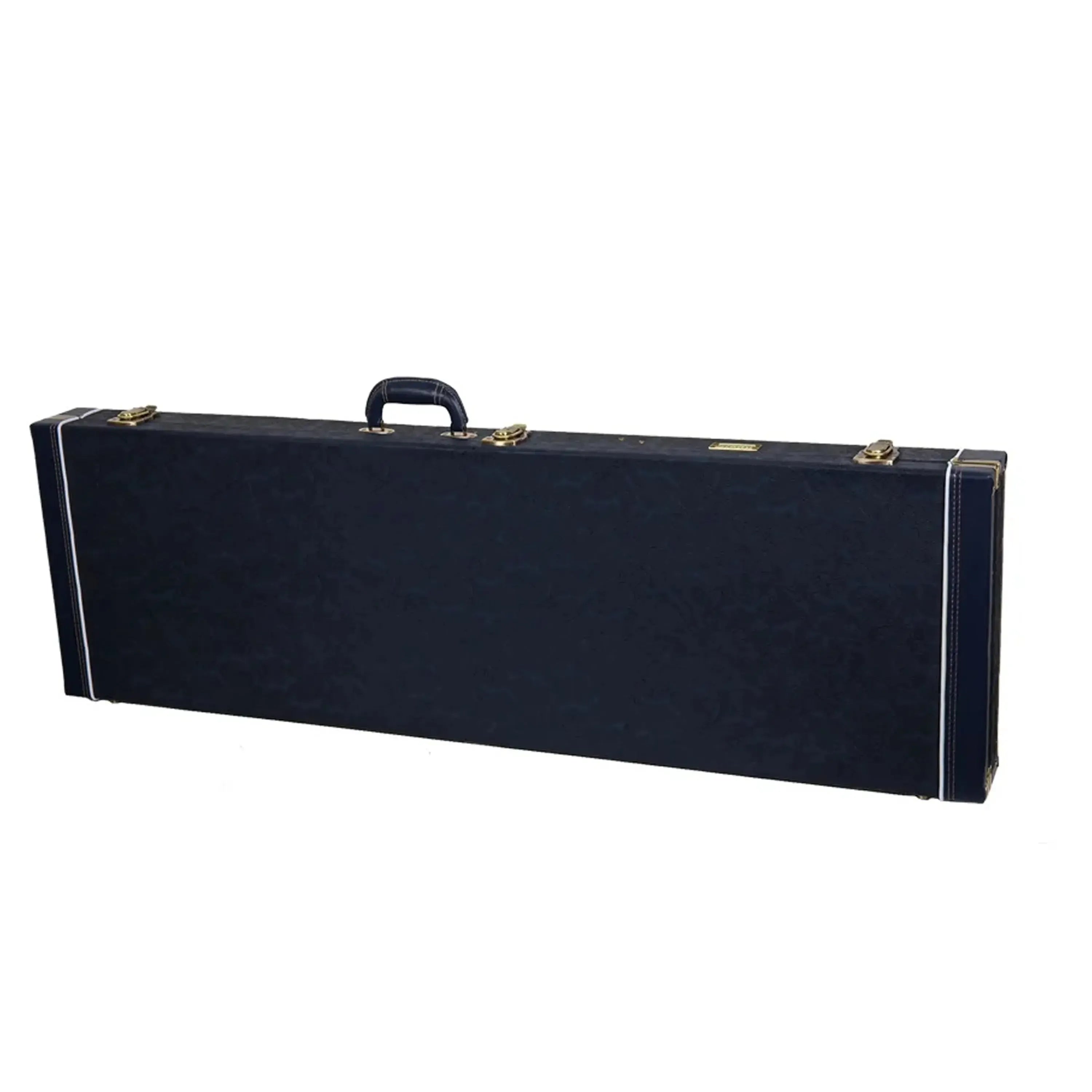 Crossrock CRW630B electric bass case in ocean-blue with gold latches and white trim.
