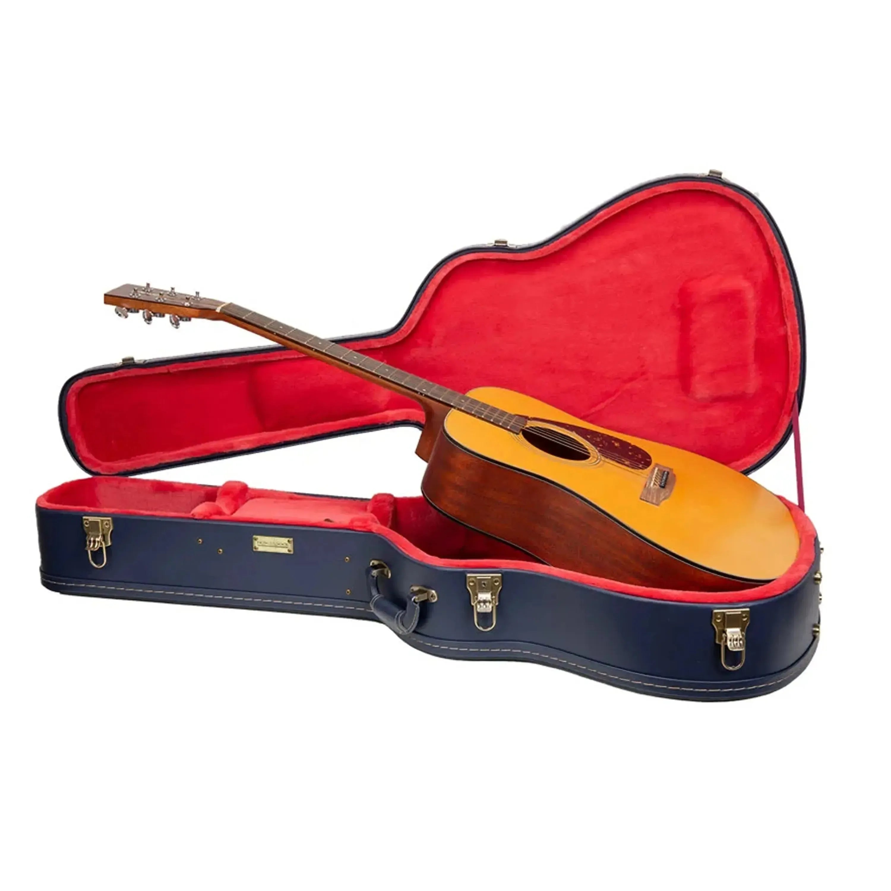 Crossrock CRW630C Ocean-Blue classical guitar case with red velvet interior, open with a guitar.