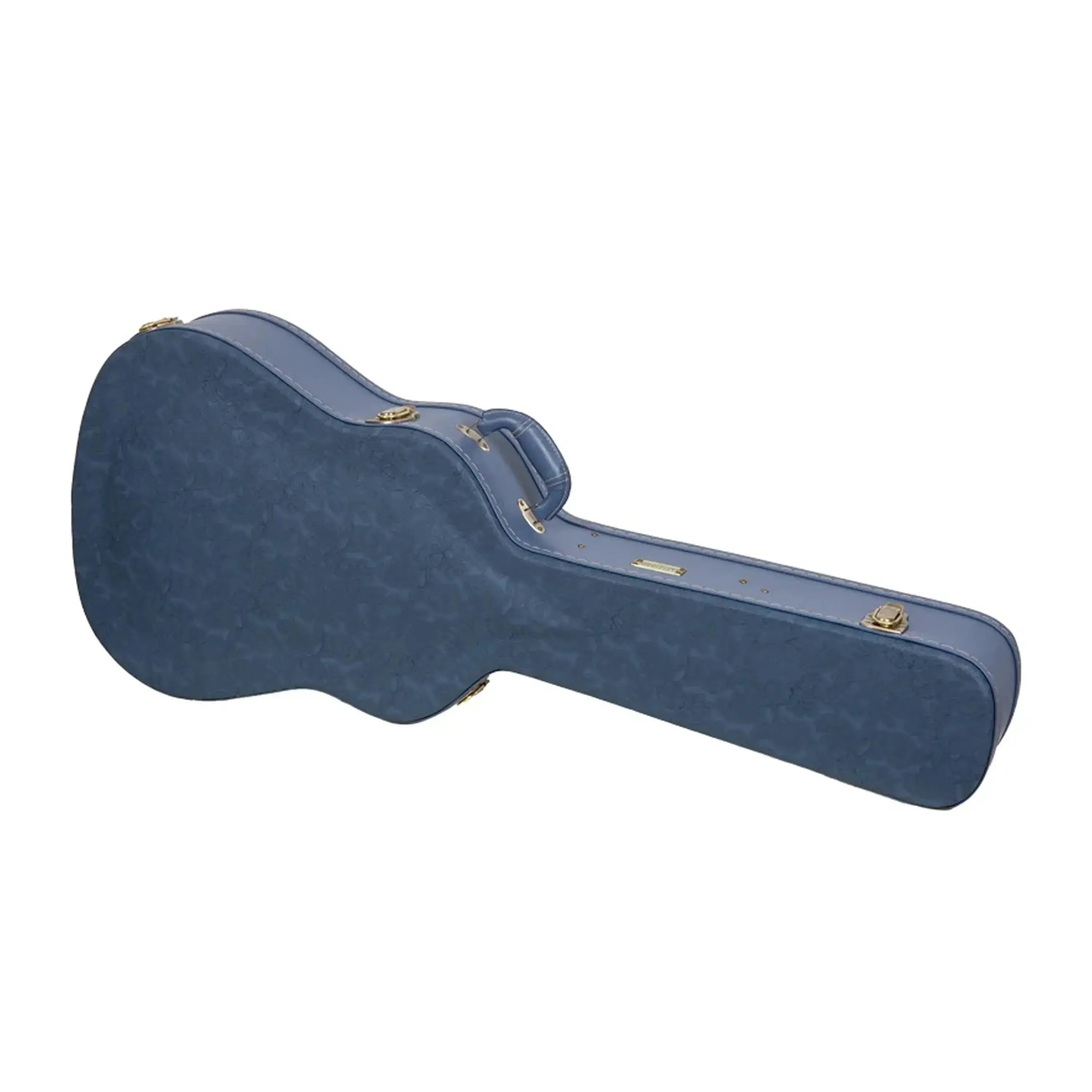 Crossrock CRW630C classical guitar case in smoke-blue faux leather with gold hardware.