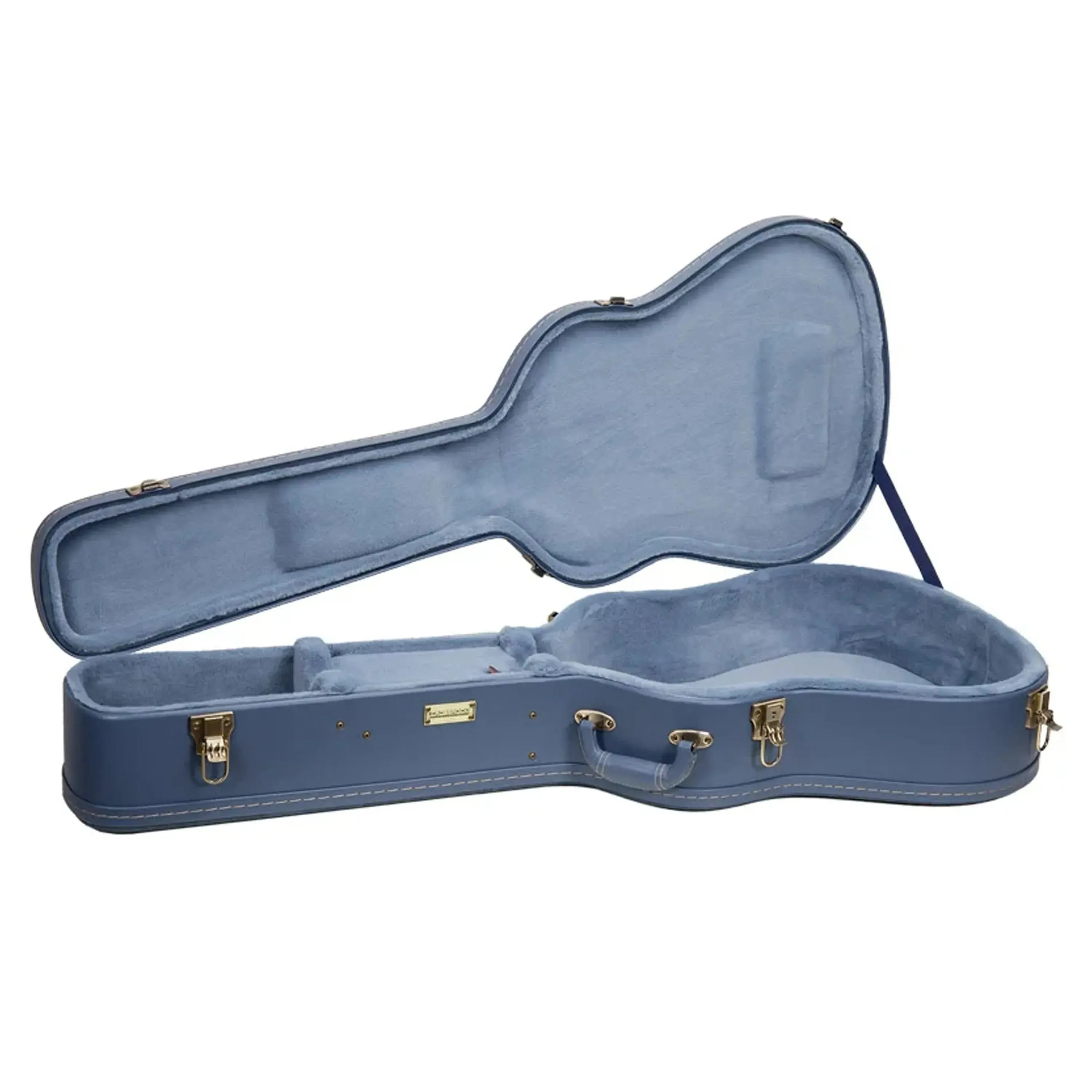 Crossrock CRW630C wooden classical guitar case in smoke-blue with plush velvet interior and gold hardware.