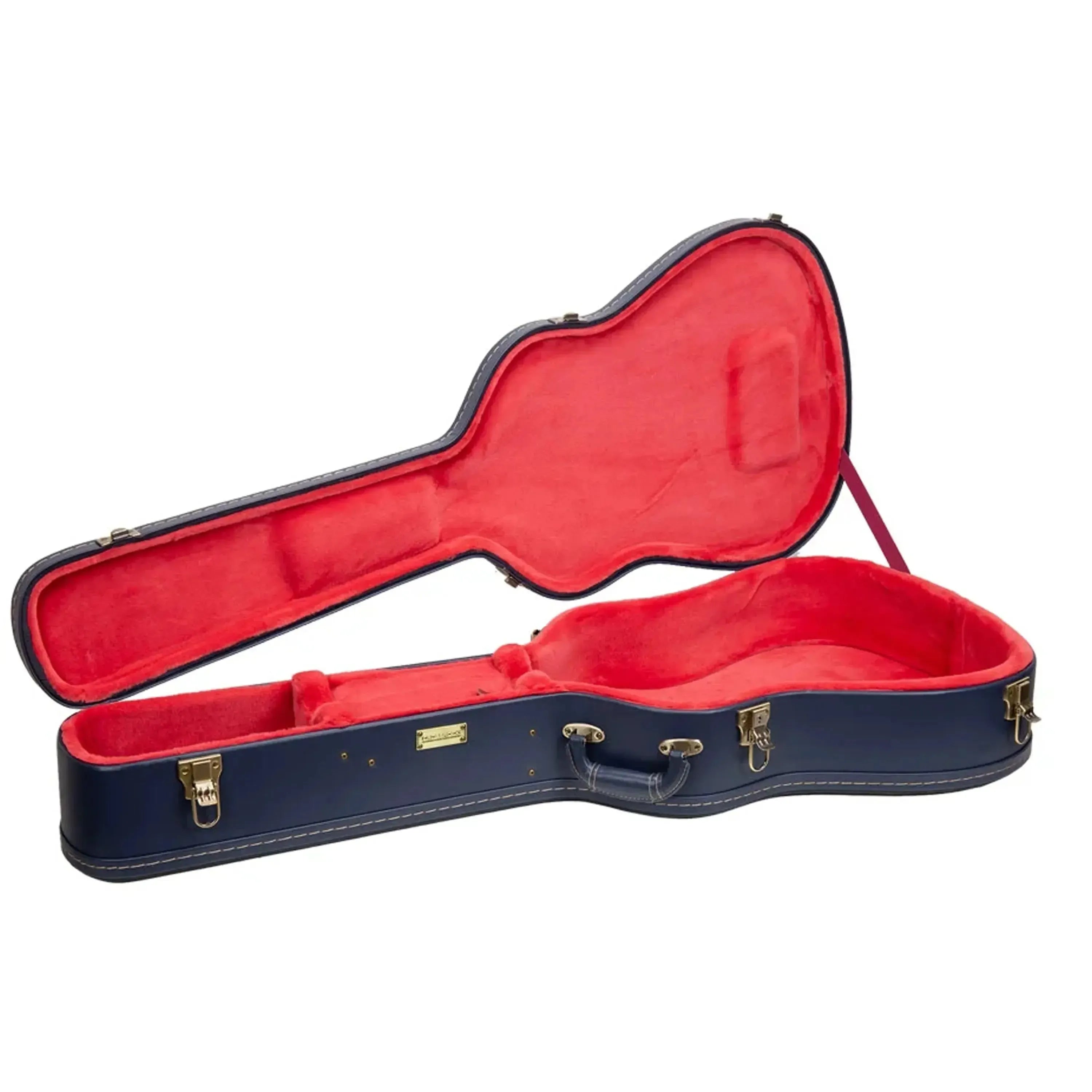 Crossrock CRW630D Ocean-Blue jumbo dreadnought guitar case, open with red velvet interior.