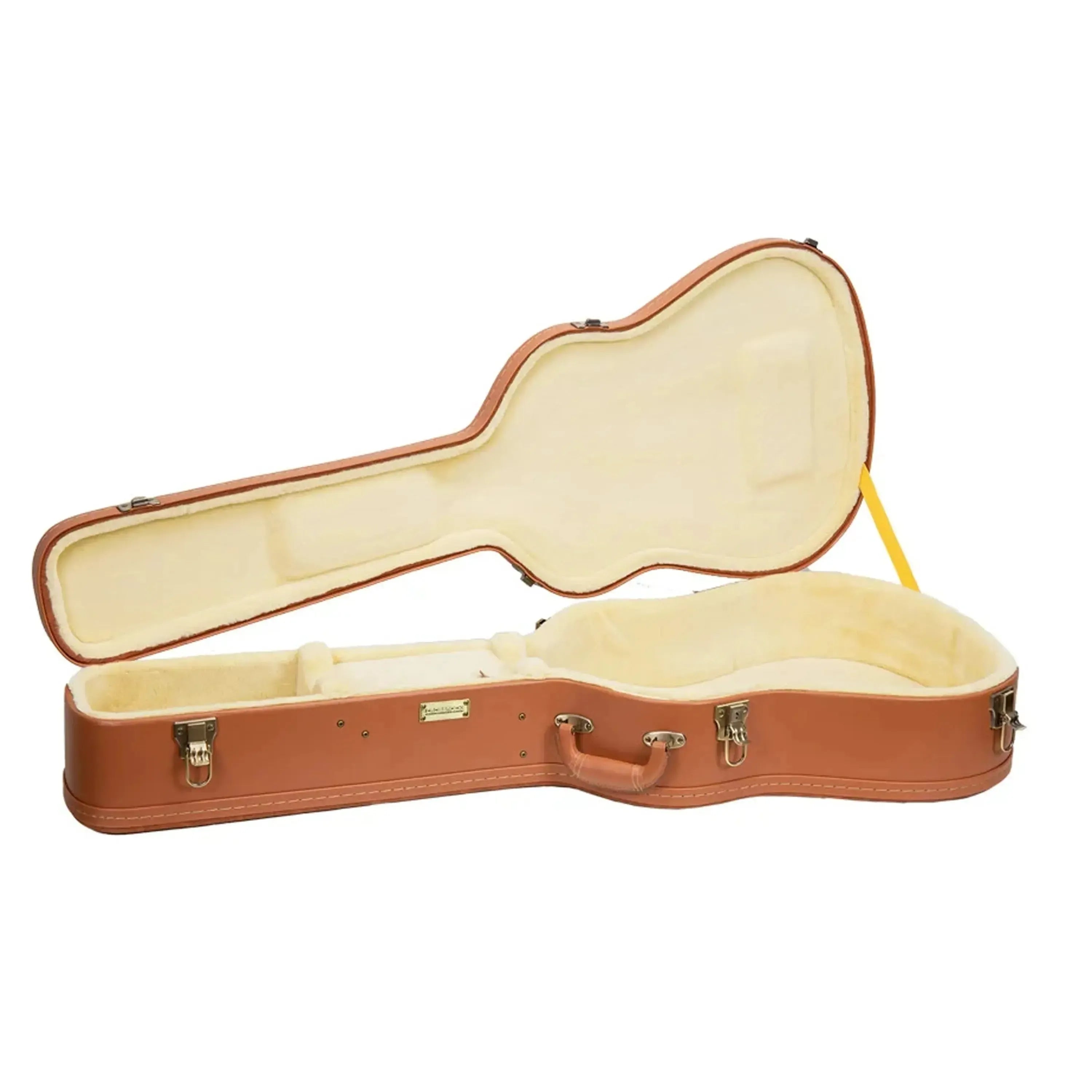 Crossrock CRW630D Jumbo Dreadnought guitar case, open, showing red-wood exterior and plush cream interior.