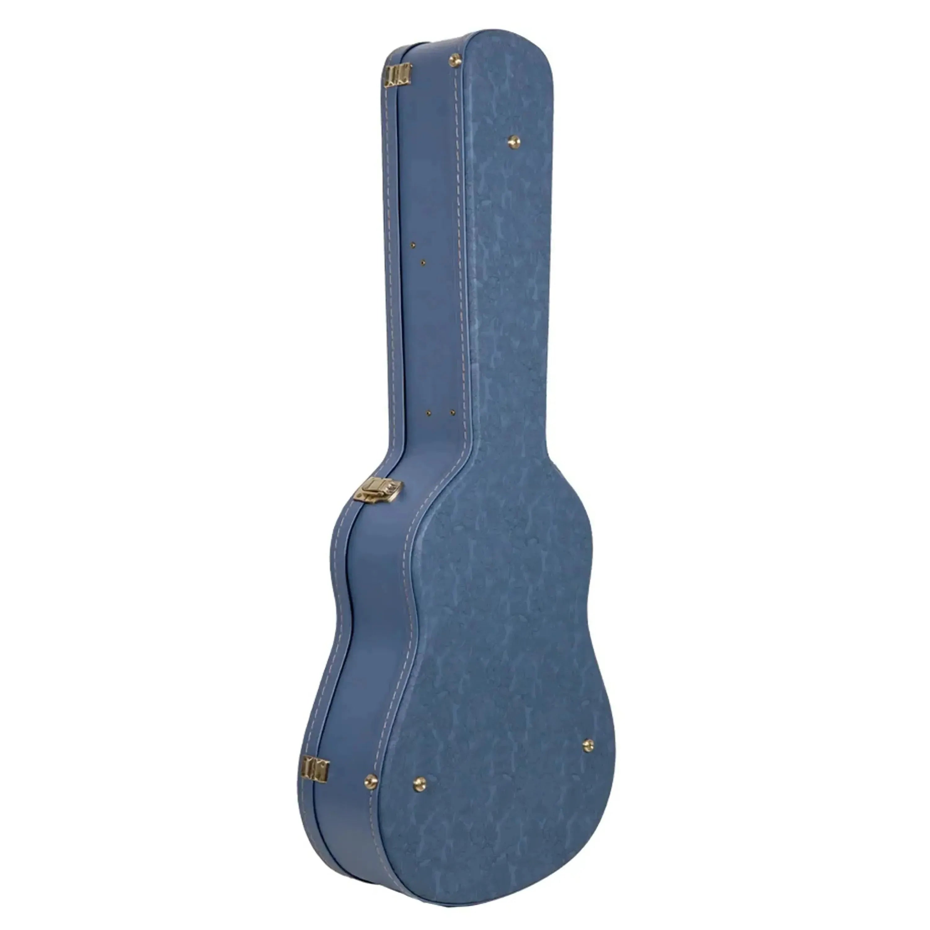 Crossrock CRW630D Jumbo Dreadnought guitar case in smoke-blue faux leather with gold latches.