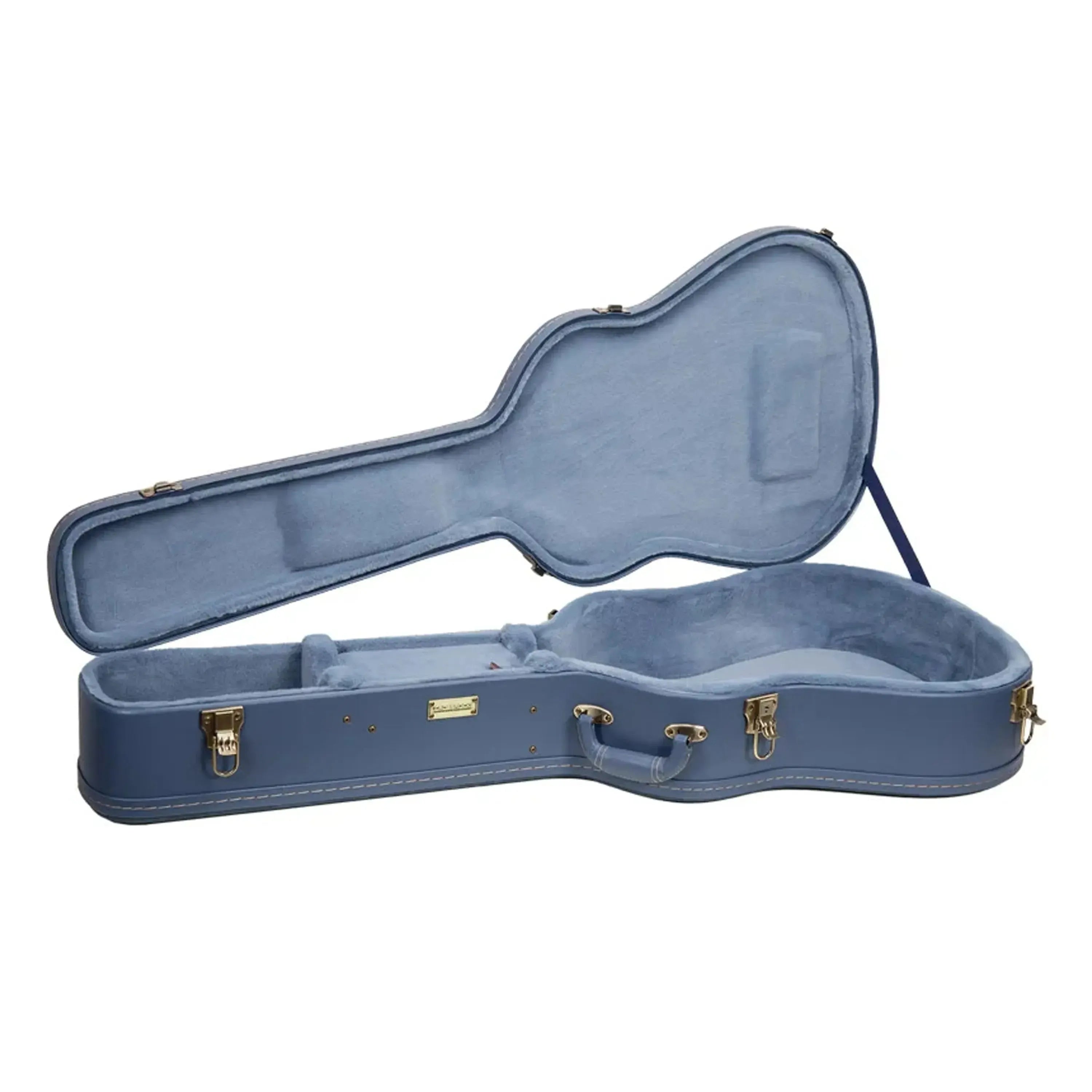 Crossrock CRW630D Smoke-Blue jumbo dreadnought guitar case, open, with plush blue interior.