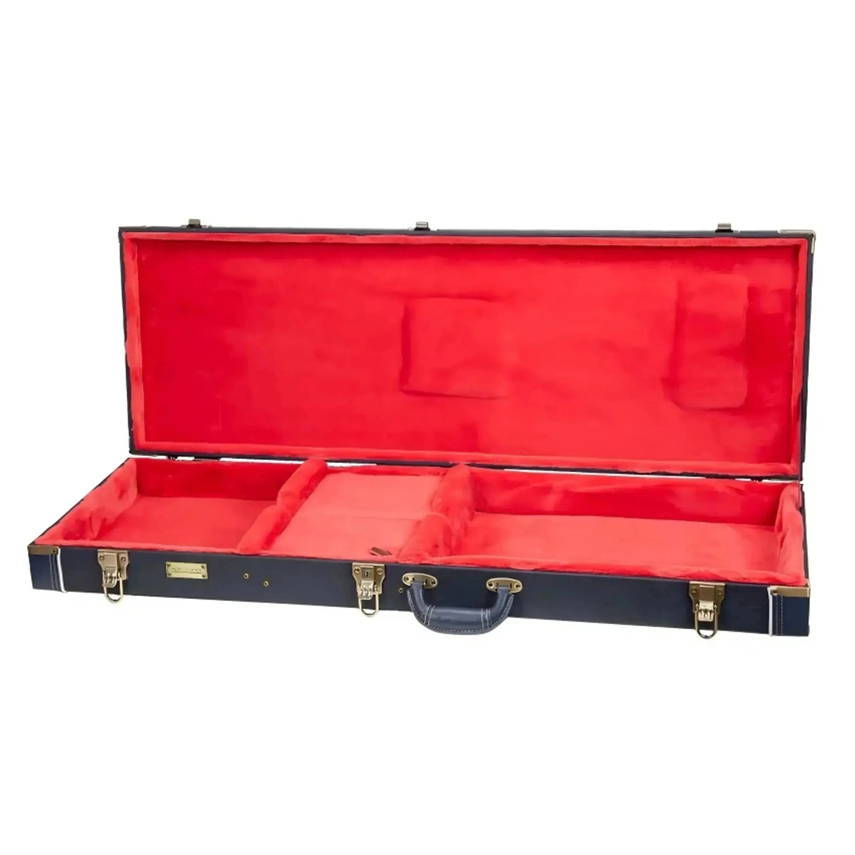 Crossrock CRW630E wooden electric guitar case in ocean-blue with a plush red interior.