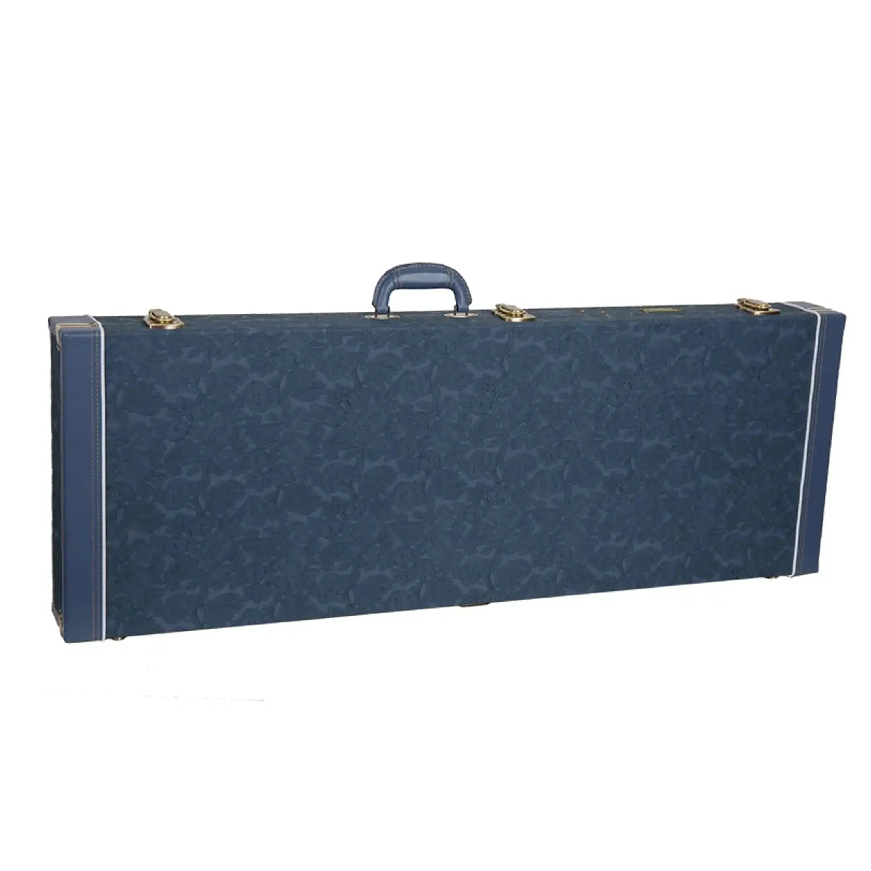 Crossrock CRW630JM wooden Jazzmaster style electric guitar case in smoke-blue with gold hardware.