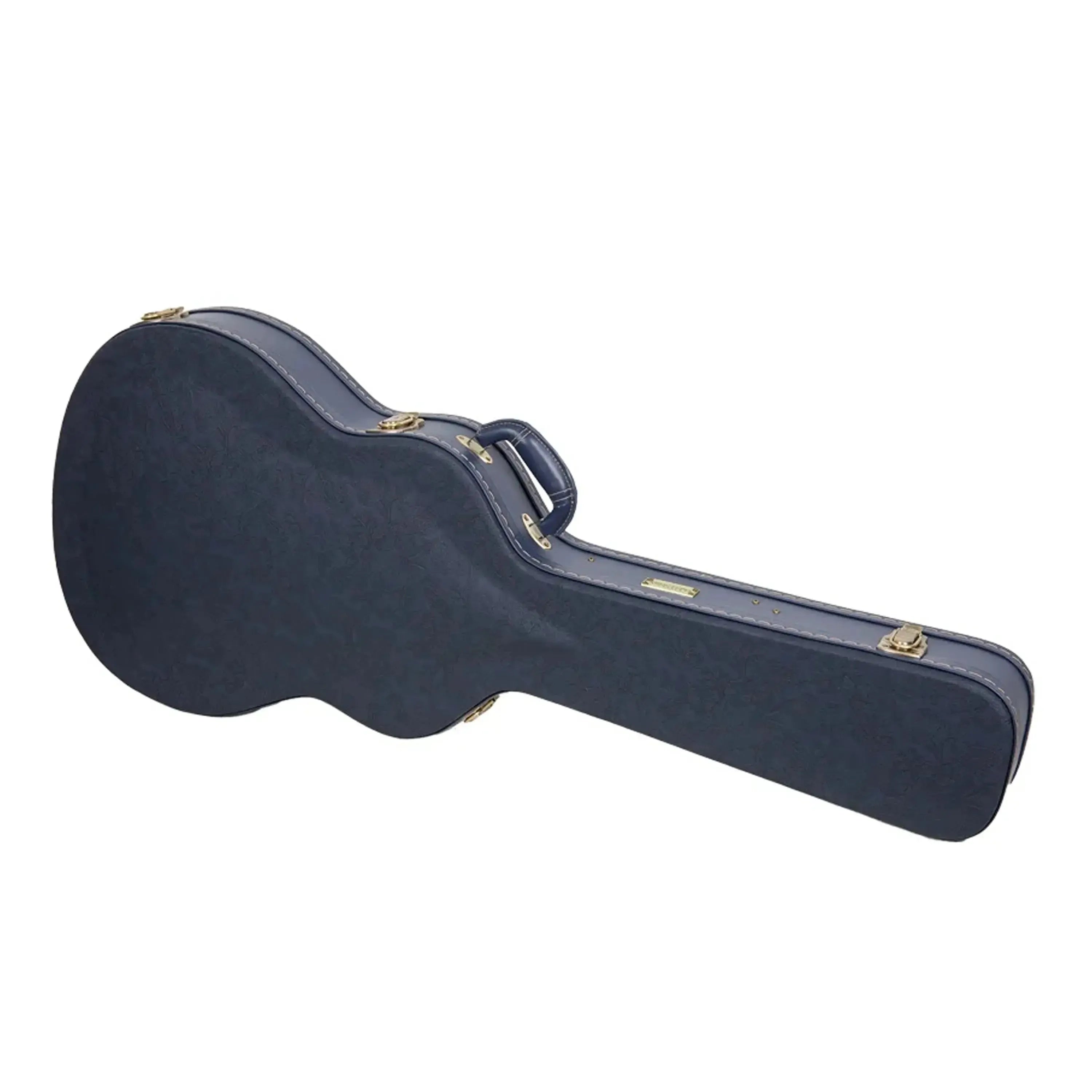 Crossrock CRW630SA ocean-blue wooden semi-hollow electric guitar case with gold latches and handle.