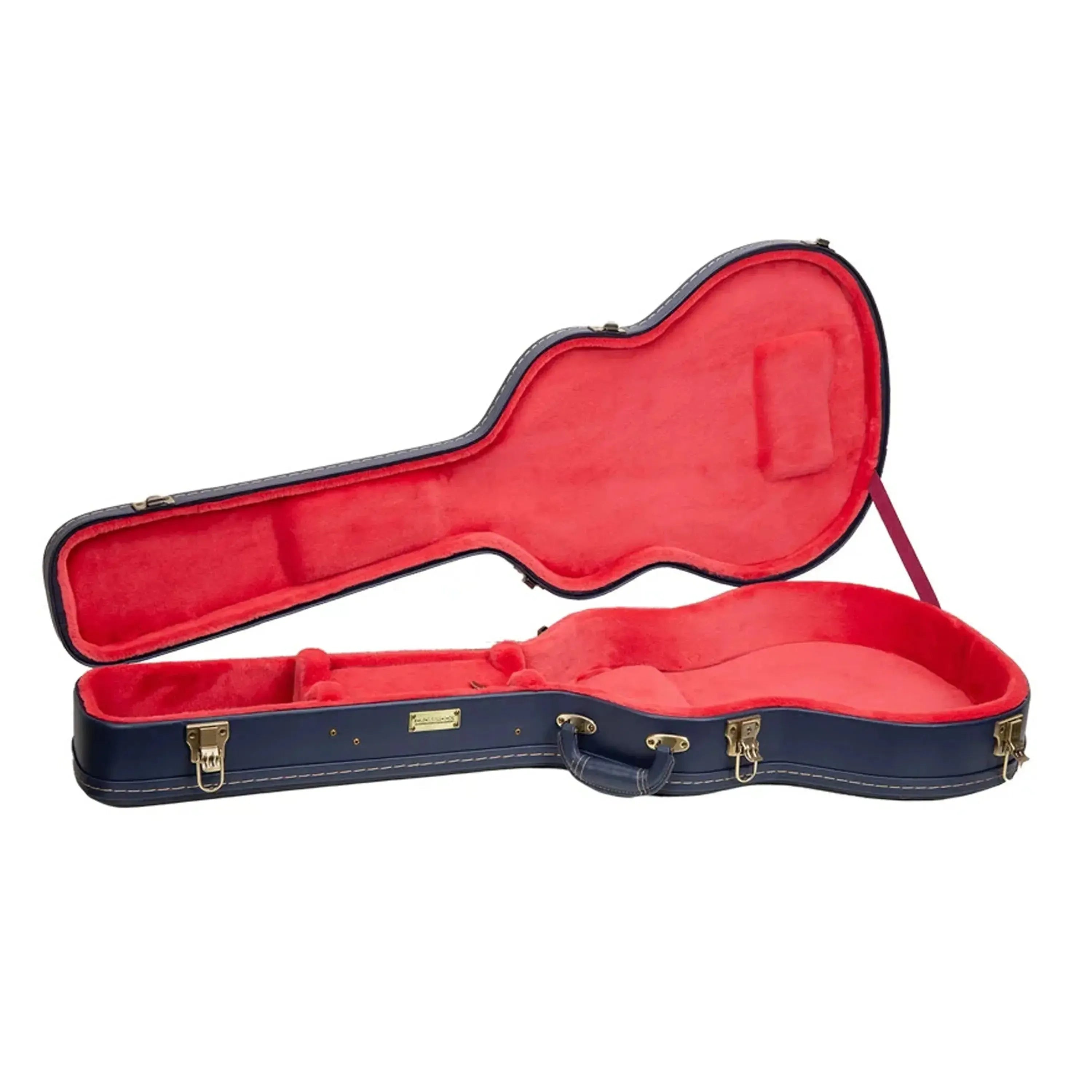 Crossrock CRW630SA Ocean-Blue wooden semi-hollow electric guitar case with red plush interior.