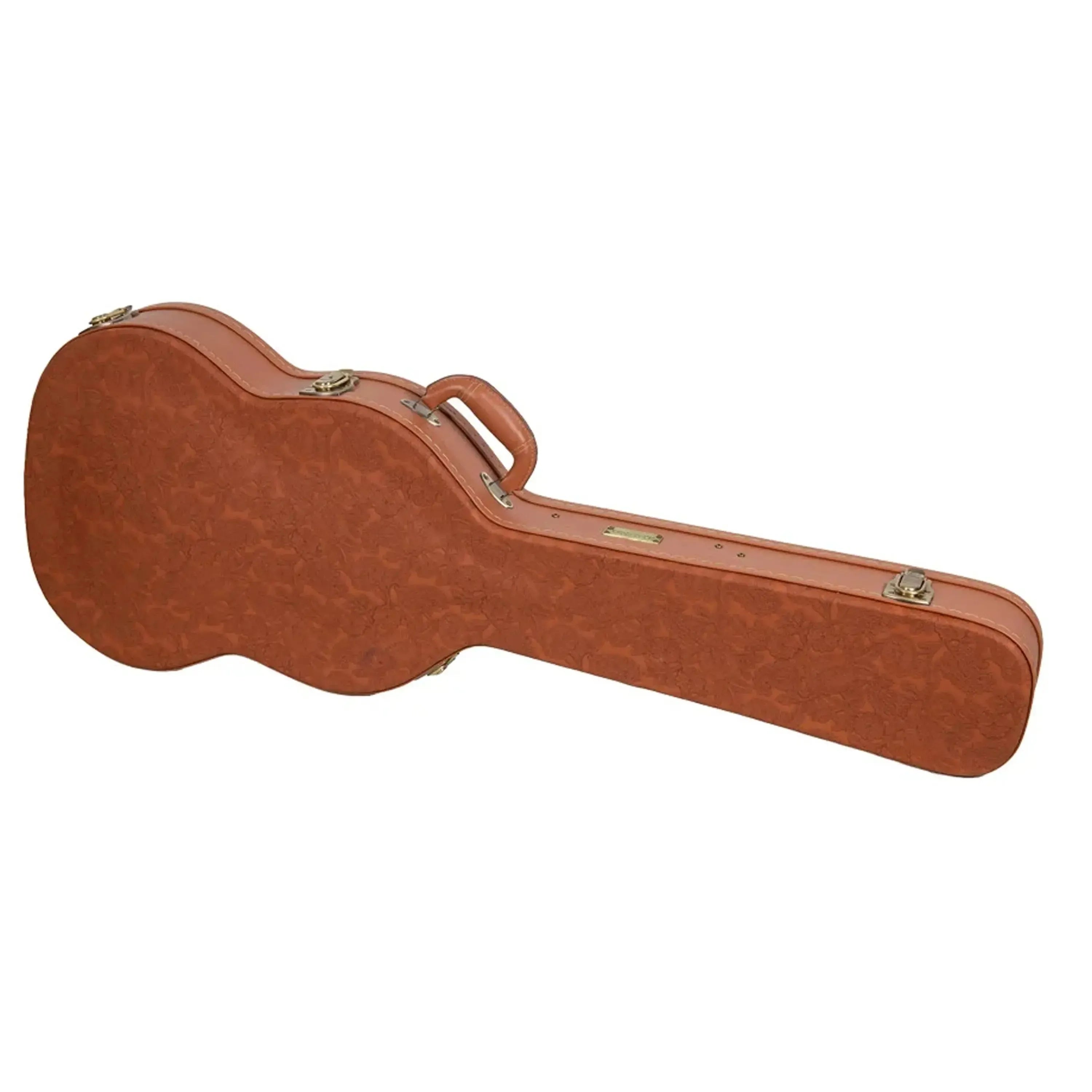Crossrock CRW630SG SG electric guitar case in red-wood with floral pattern and gold hardware.