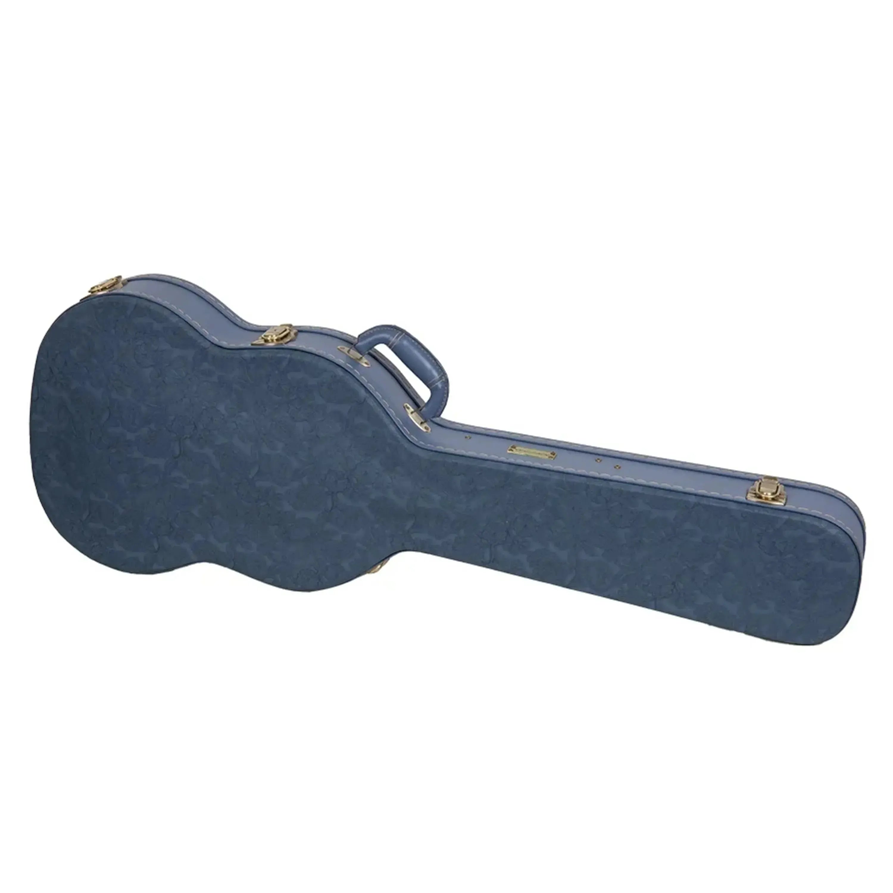 Crossrock CRW630SG SG electric guitar case in smoke-blue with gold latches and handle.