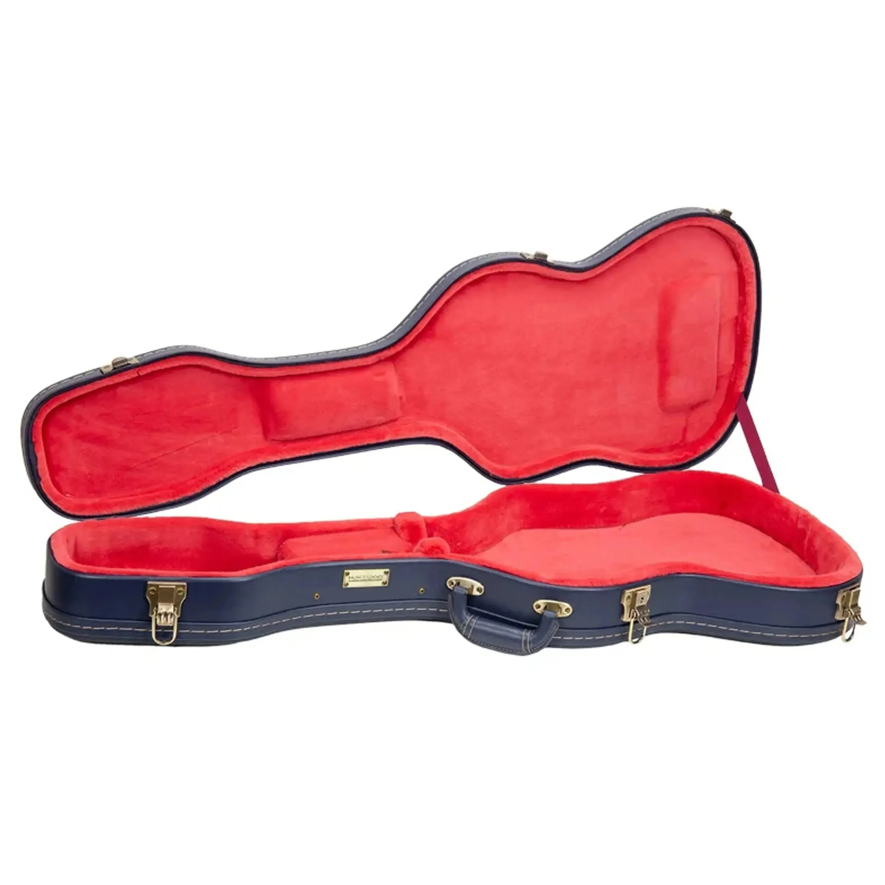 Crossrock CRW630ST electric guitar case in ocean-blue faux leather with a deep scarlett velvet interior.