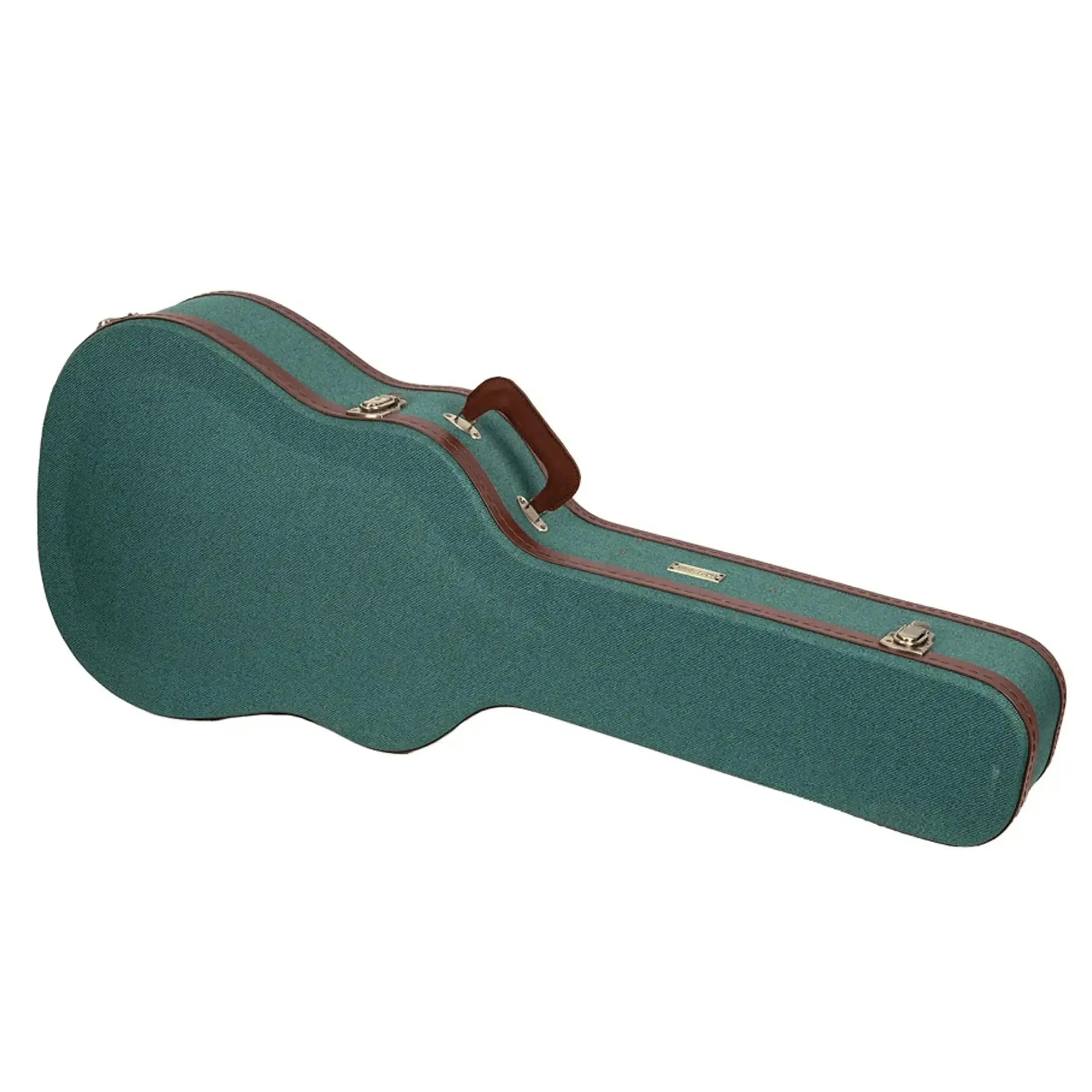 Crossrock Wood Master Series Dreadnought Guitar Case in malachite-blue with brown trim and handle.