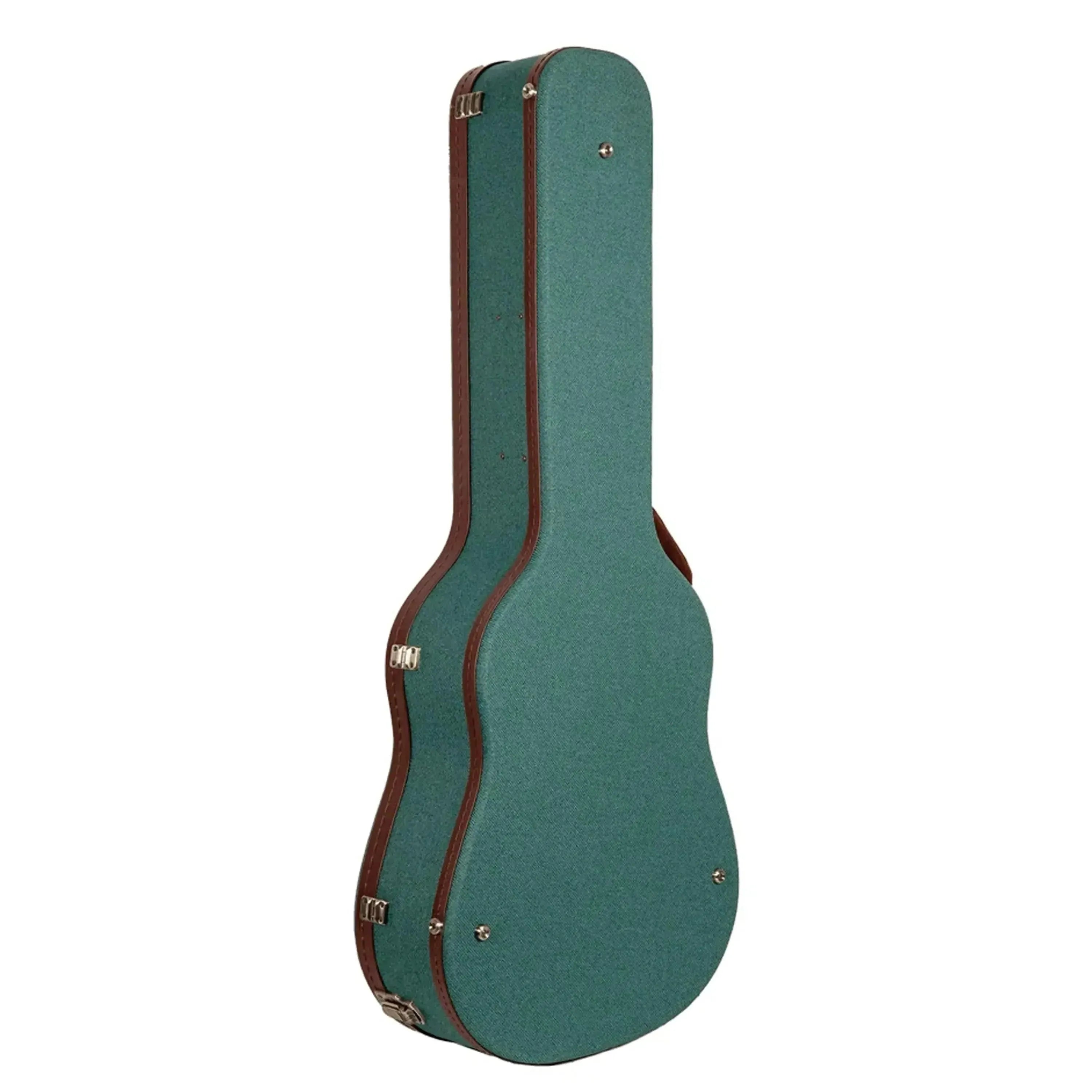 Crossrock Wood Master Series dreadnought guitar case in malachite-blue with brown trim and latches.