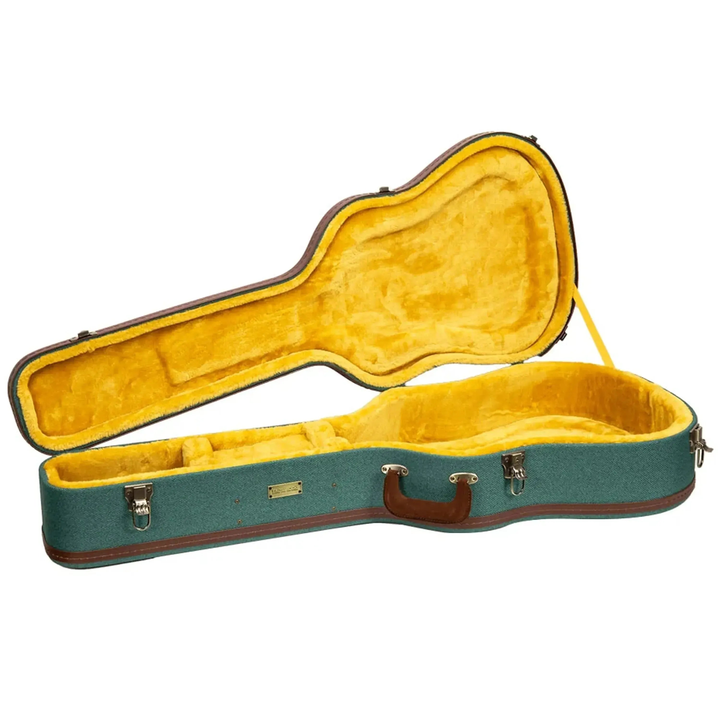 Crossrock Wood Master Series dreadnought guitar case in malachite-blue with a yellow plush interior.