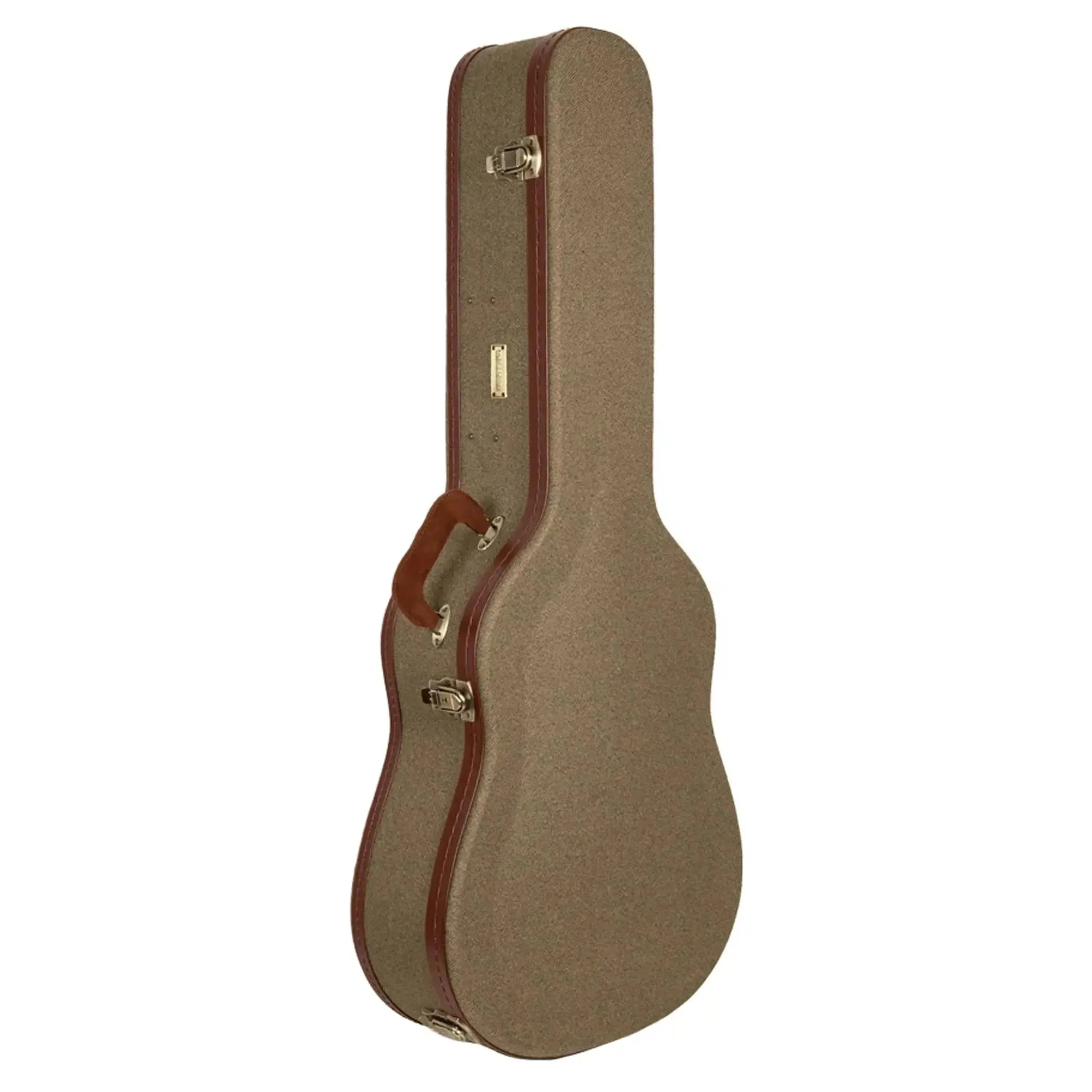Crossrock Wood Master Series dreadnought guitar case in olive-green with brown trim and handle.