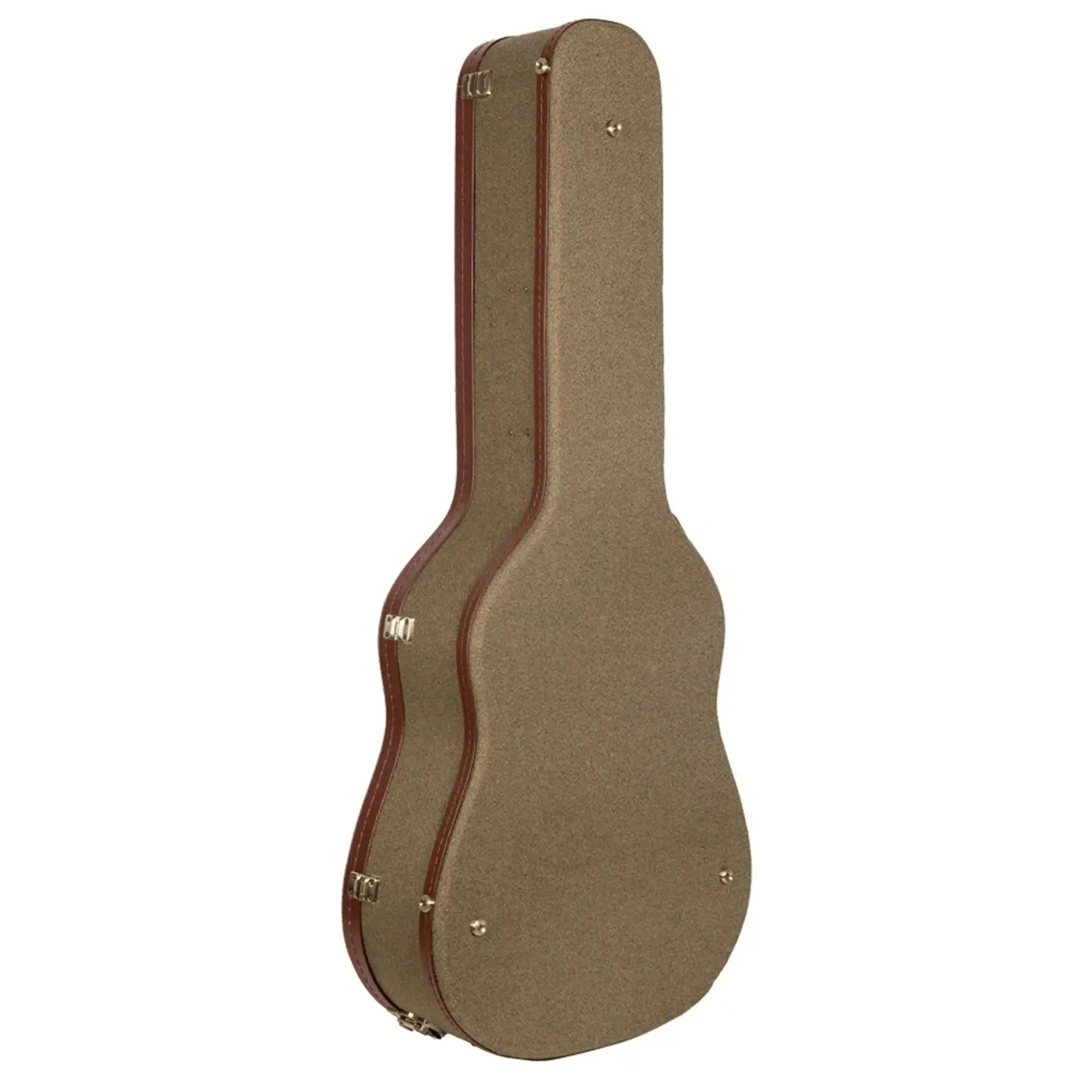 Crossrock Wood Master Series dreadnought guitar case in olive-green with brown trim and gold latches.
