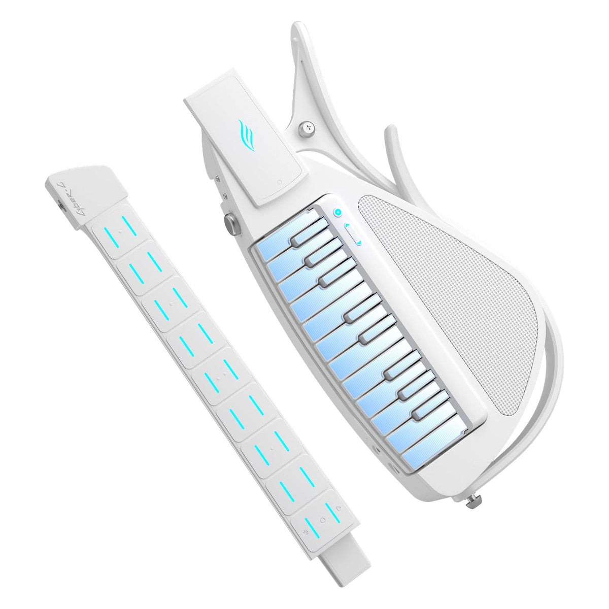Enya Cyber-G Keyboard Model in White with the light-up neck detached from the keyboard body for travel