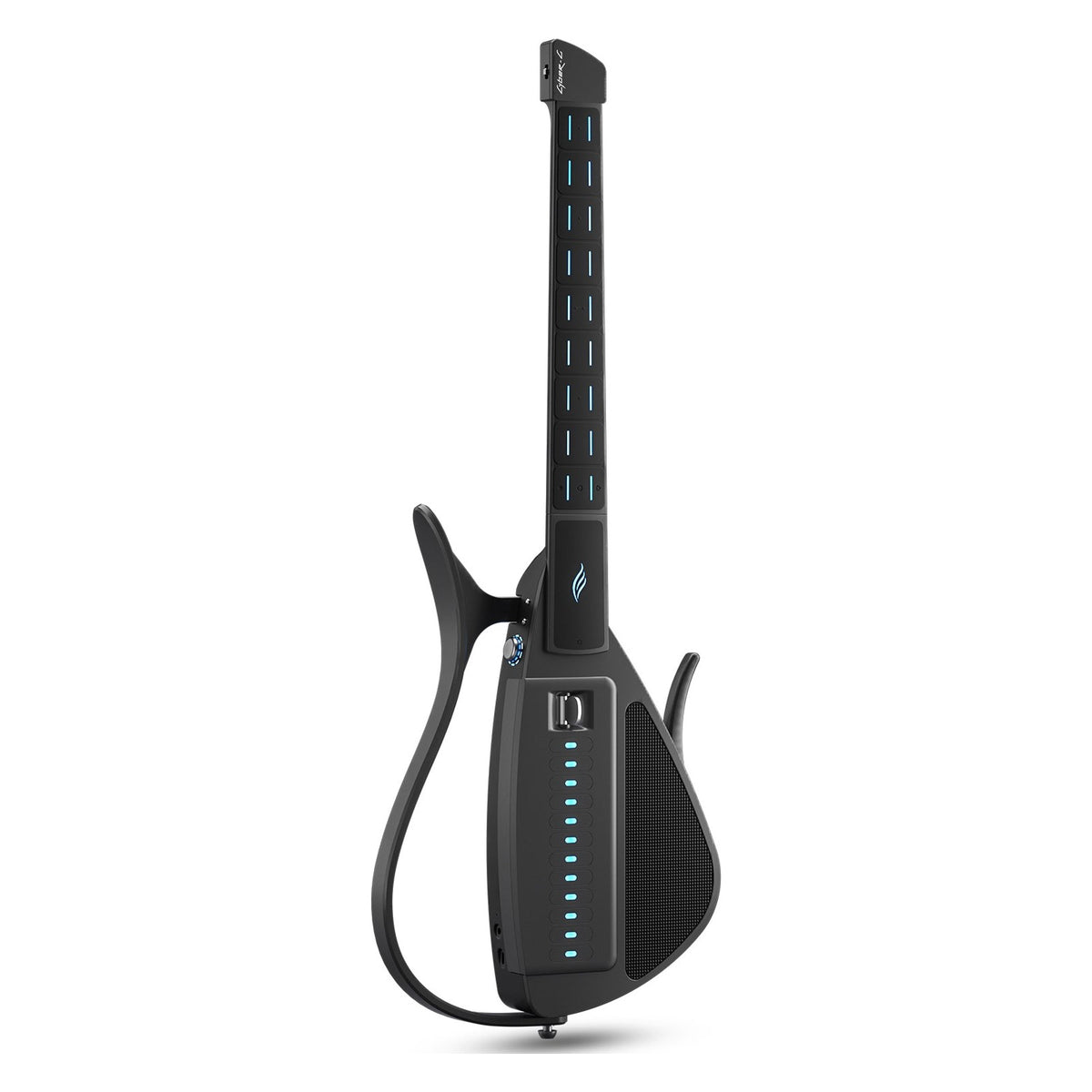 Full front view of the Enya Cyber-G Pick Model smart guitar in Black standing upright