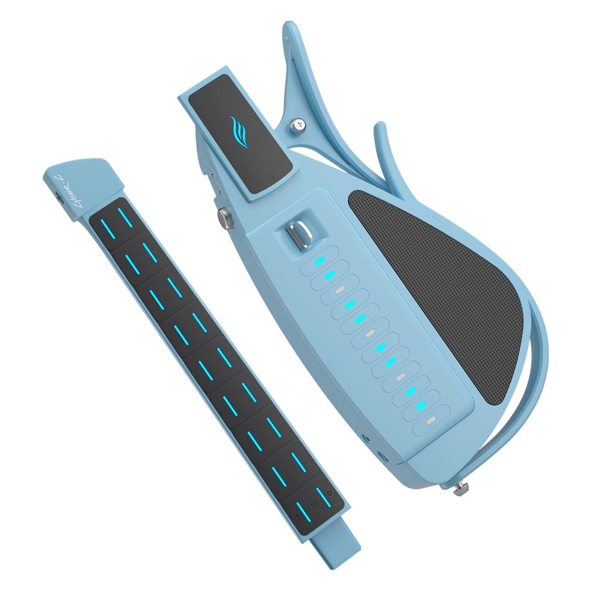 Enya Cyber-G Pick Model in Blue with the light-up neck detached from the body for travel