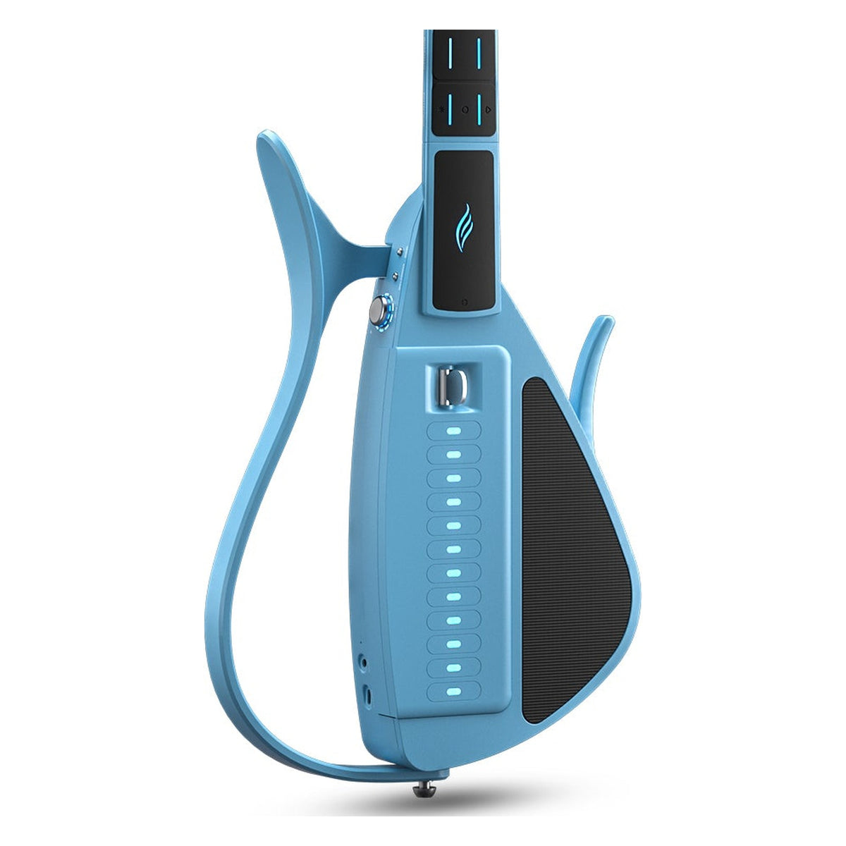 Front of the Enya Cyber-G Pick Model smart guitar body in Blue, showing the pick module and lower neck