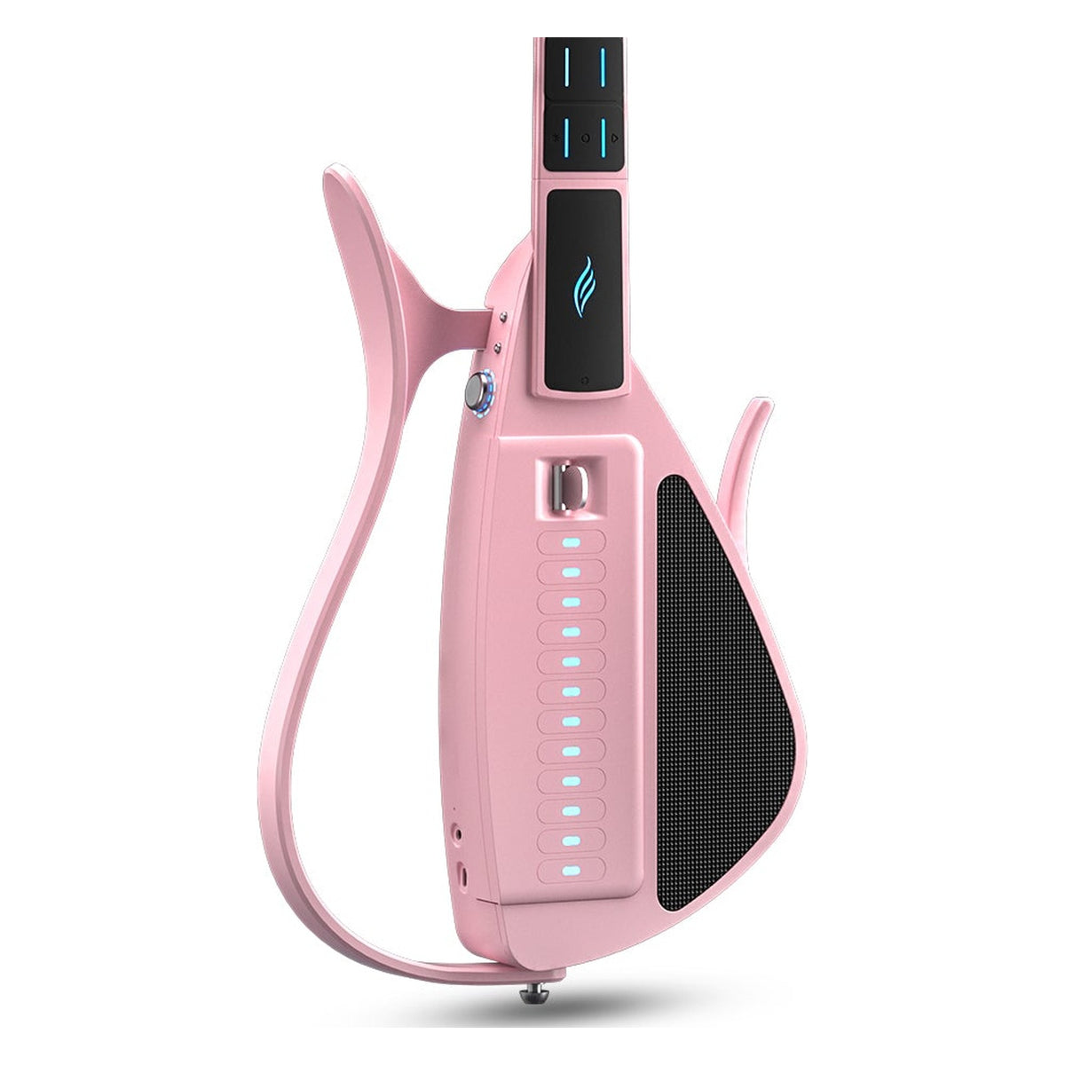 Front of the Enya Cyber-G Pick Model smart guitar body in Pink, showing the pick module and lower neck