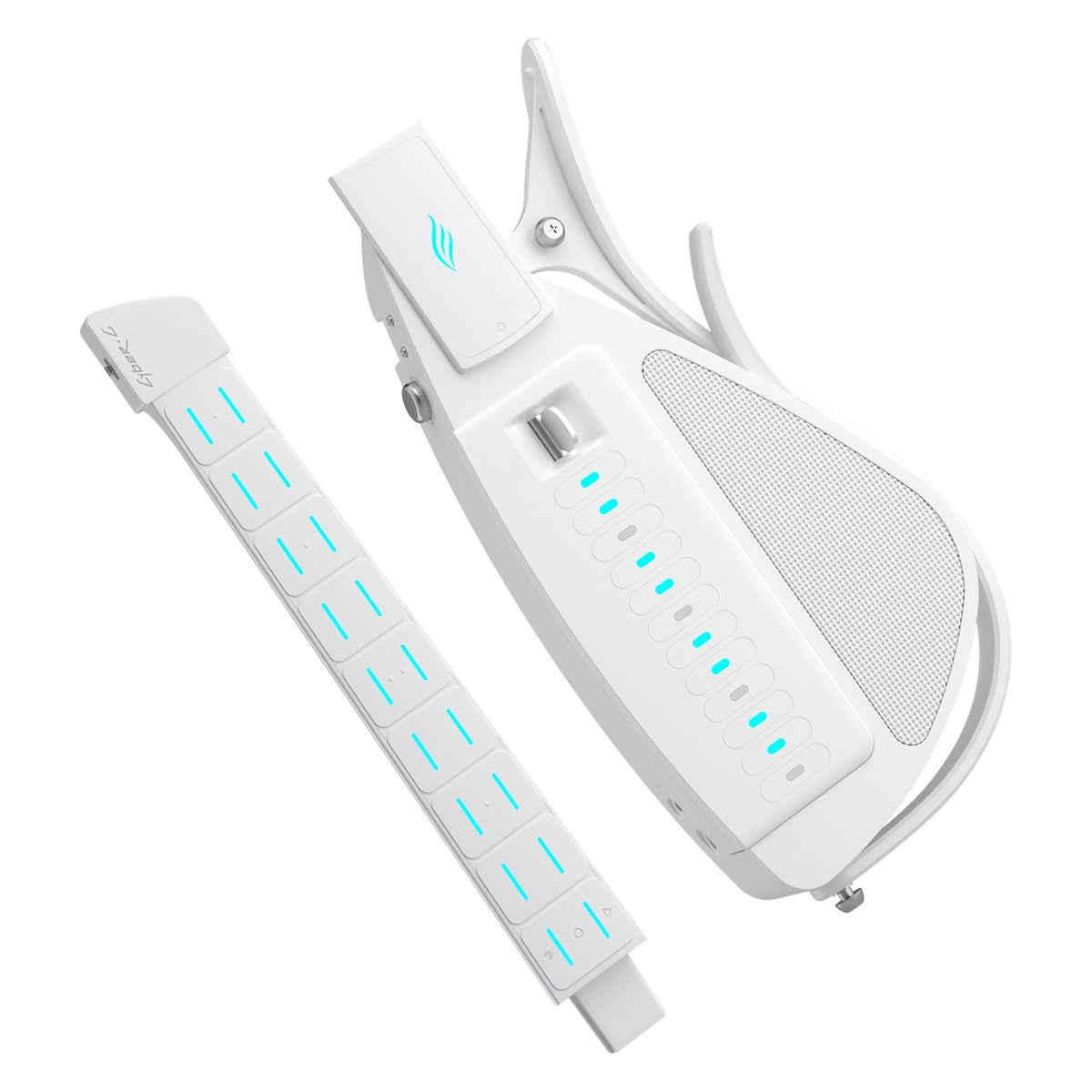 Enya Cyber-G Pick Model in White with the light-up neck detached from the body for travel