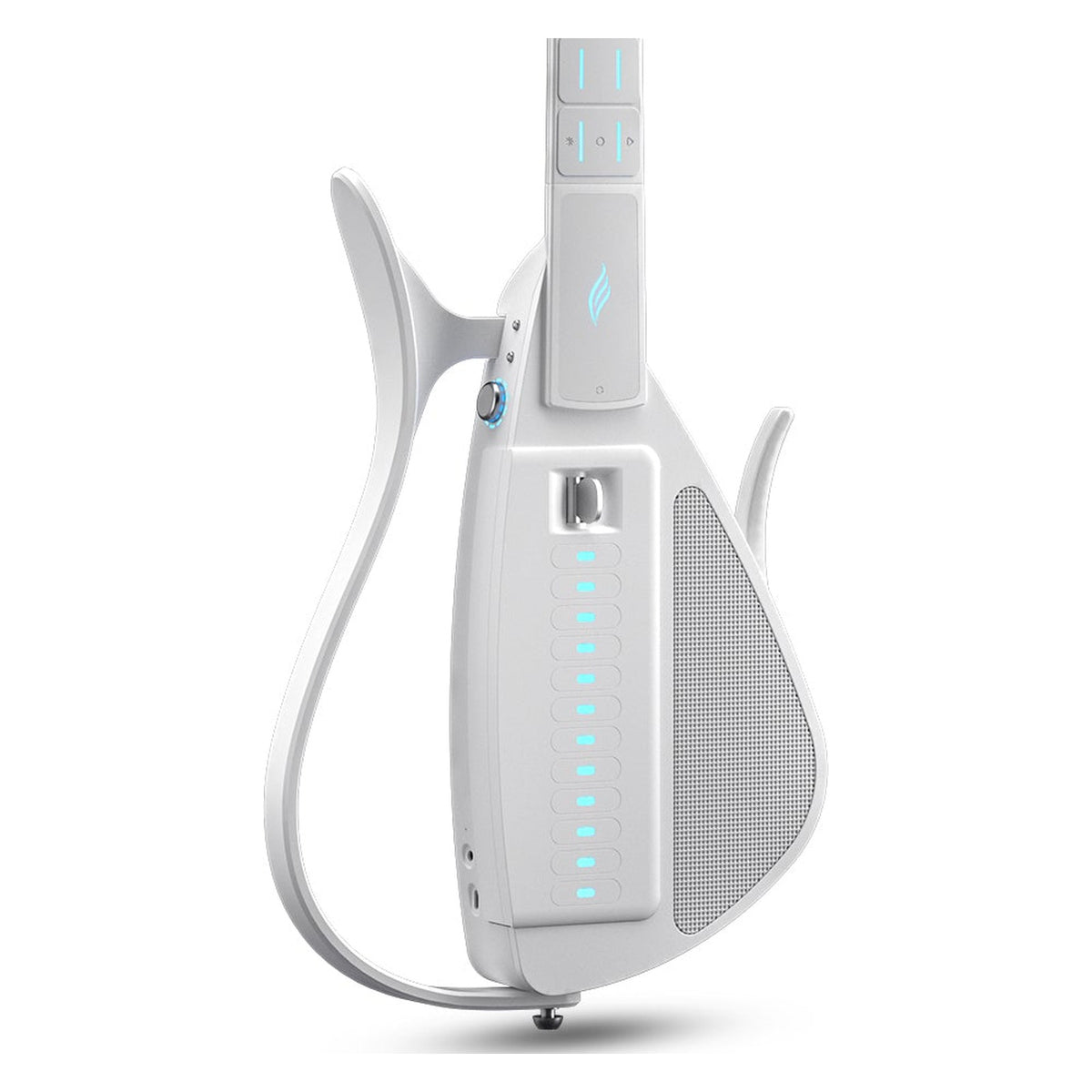 Front of the Enya Cyber-G Pick Model smart guitar body in White, showing the pick module and lower neck