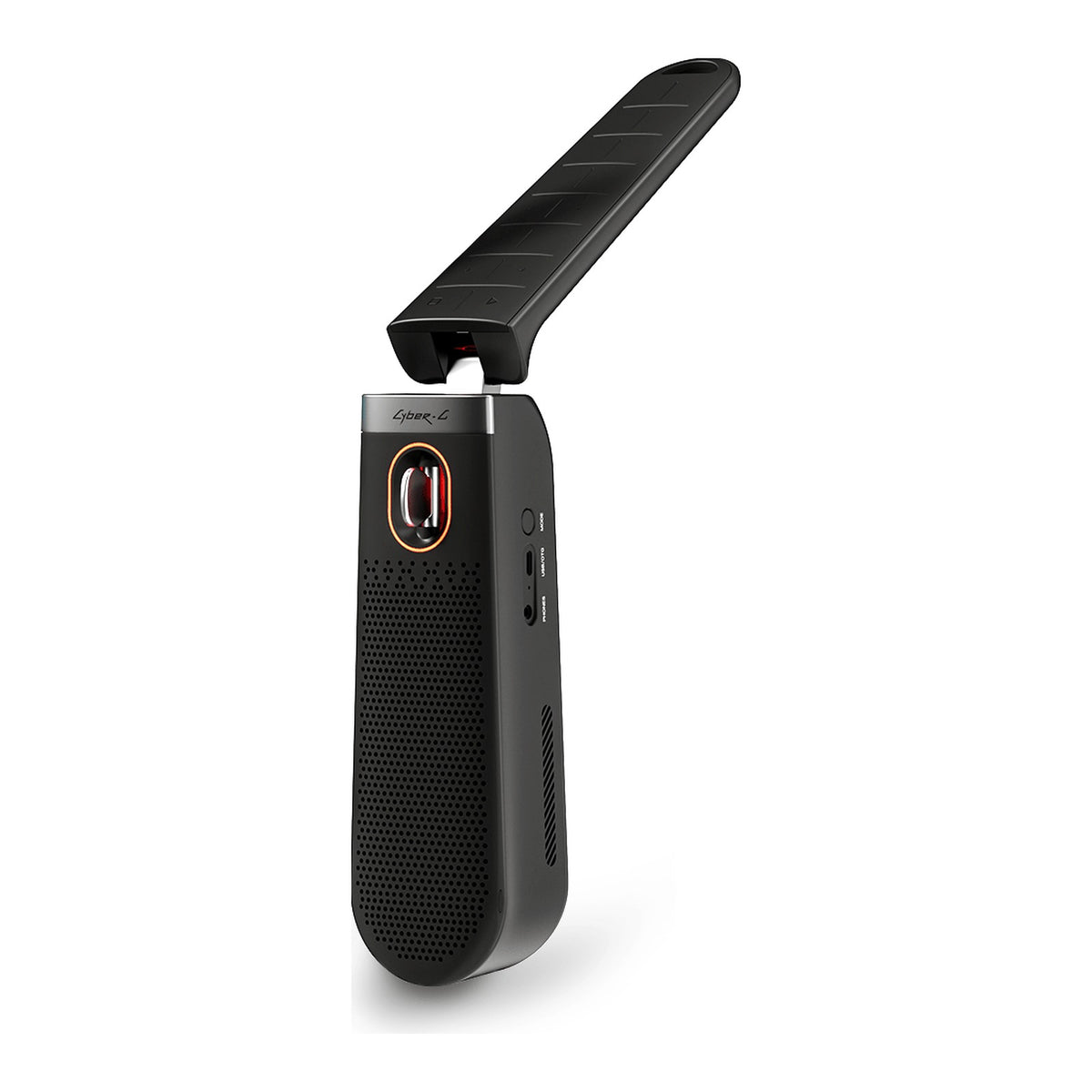 Enya Cyber-G Pocket in Black with the neck folding open, showing the speaker grille side