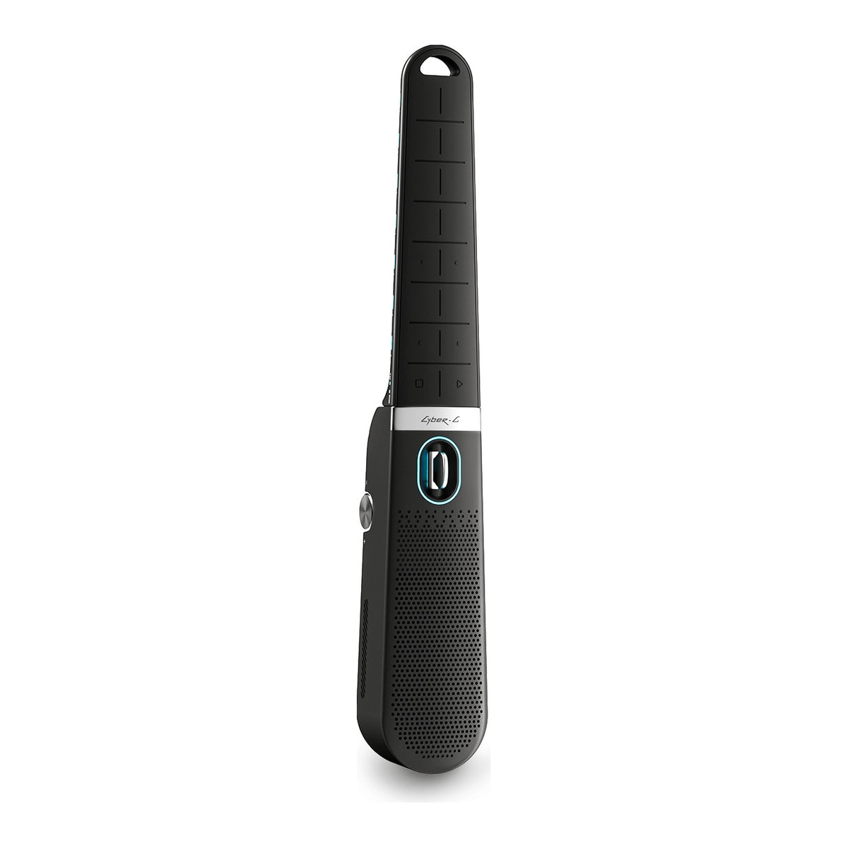 Enya Cyber-G Pocket smart guitar in Black unfolded, front view with the light-up chord pads and pick