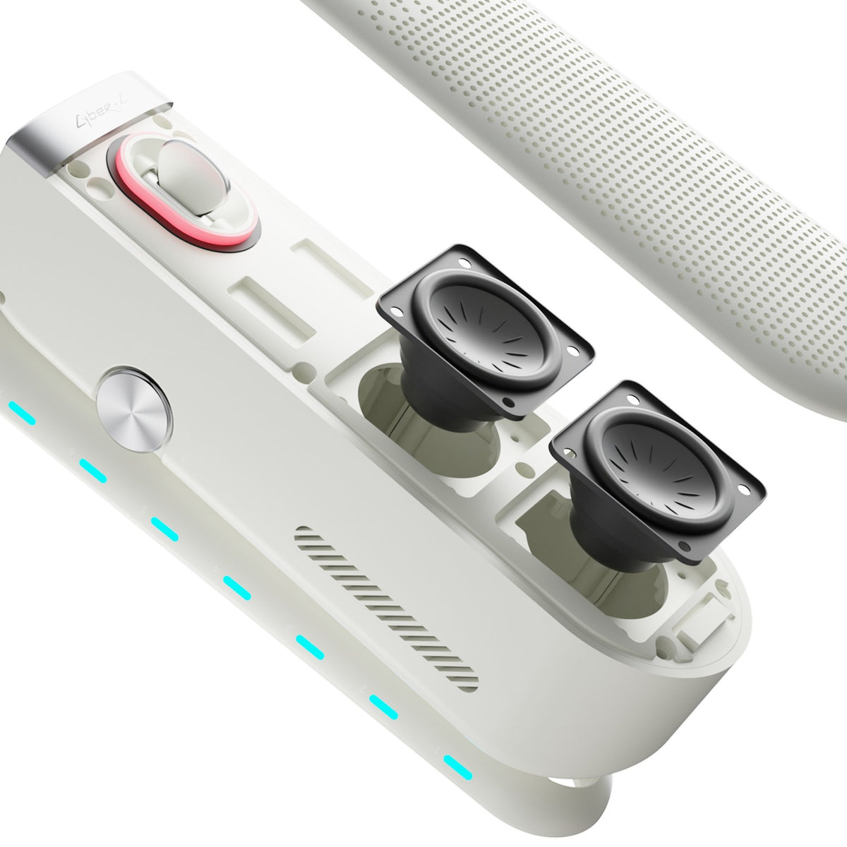 Inside view of the Enya Cyber-G Pocket dual 10W speakers, shown in White