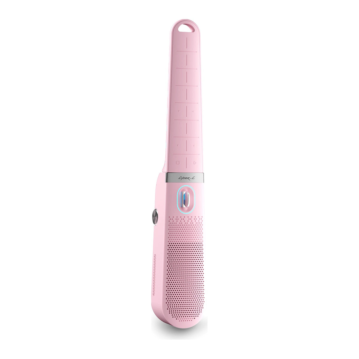 Enya Cyber-G Pocket smart guitar in Pink unfolded, front view with the light-up chord pads and pick