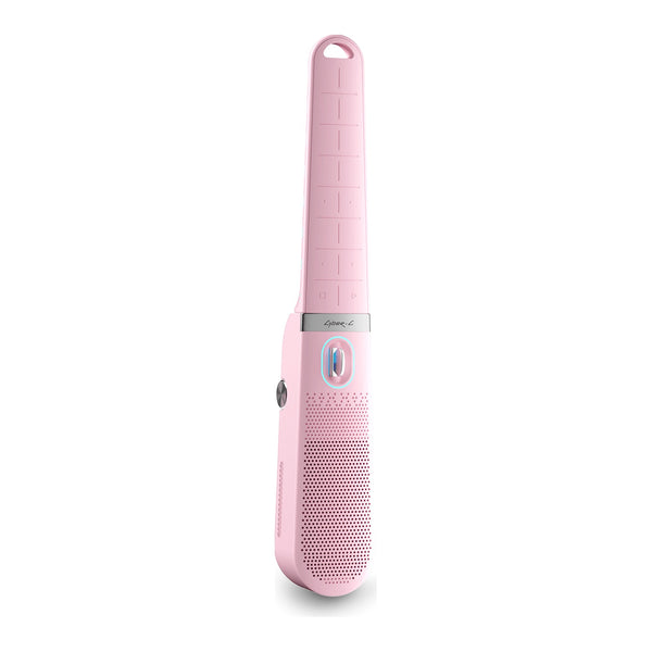 Enya Cyber-G Pocket smart guitar in Pink unfolded, front view with the light-up chord pads and pick