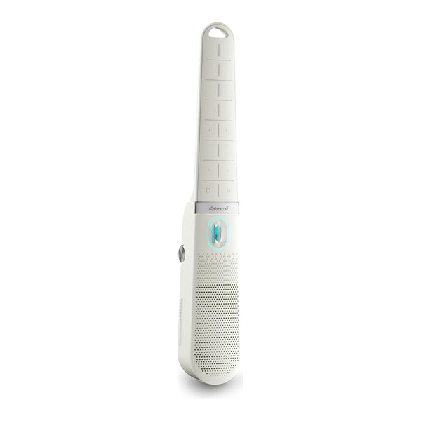 Enya Cyber-G Pocket smart guitar in White unfolded, front view with the light-up chord pads and pick