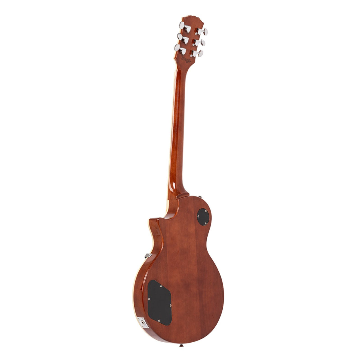Back of the Stagg SEL-STD black electric guitar showing the mahogany back and neck