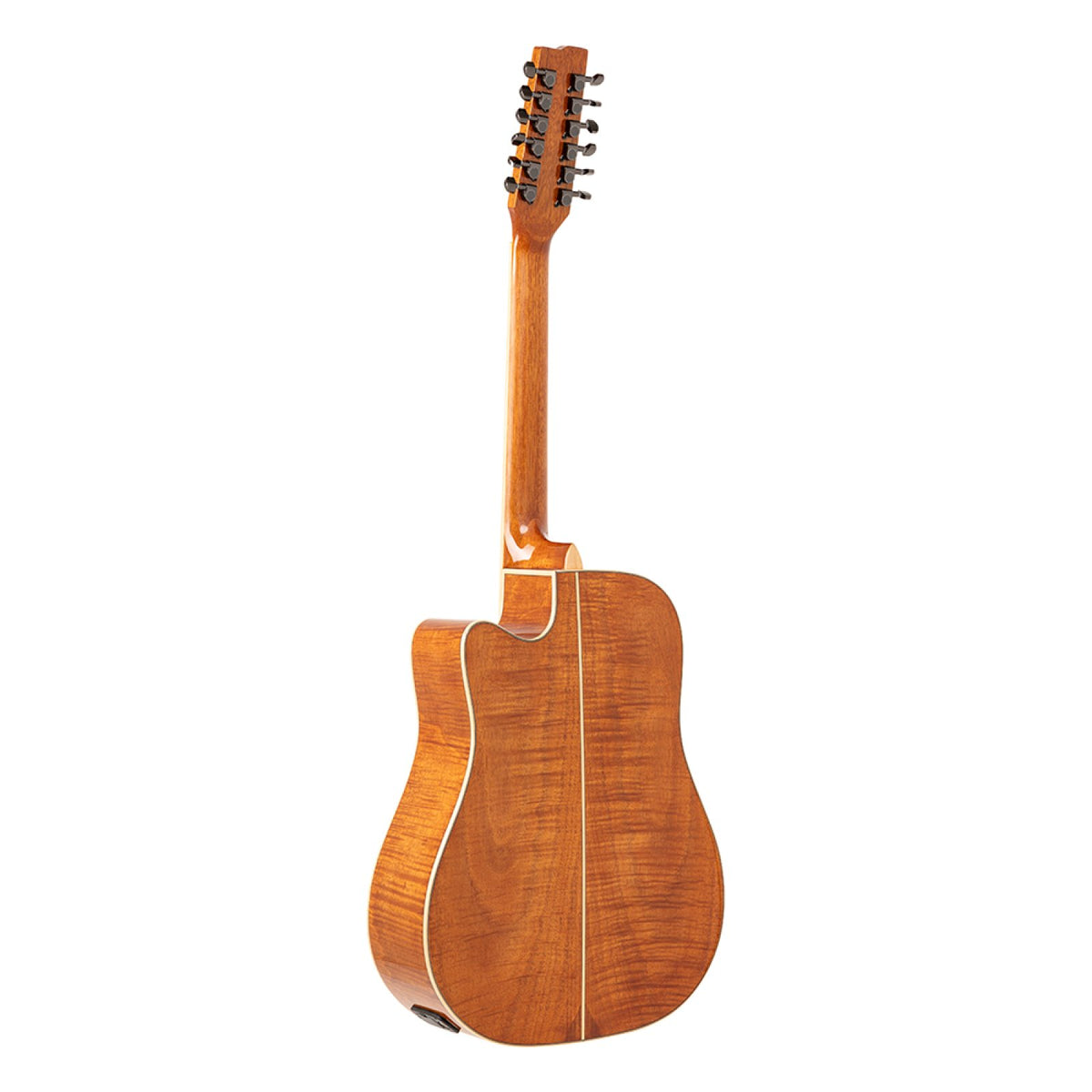 Back of the Stagg SA45 DCE-FM/12 showing the flamed mahogany back and sides