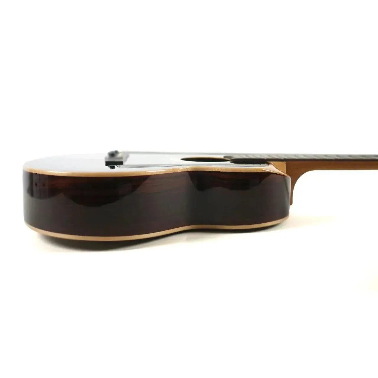 Flight 4SB Sammy Turton Baritone Ukulele, dark rosewood back and sides with light wood binding.