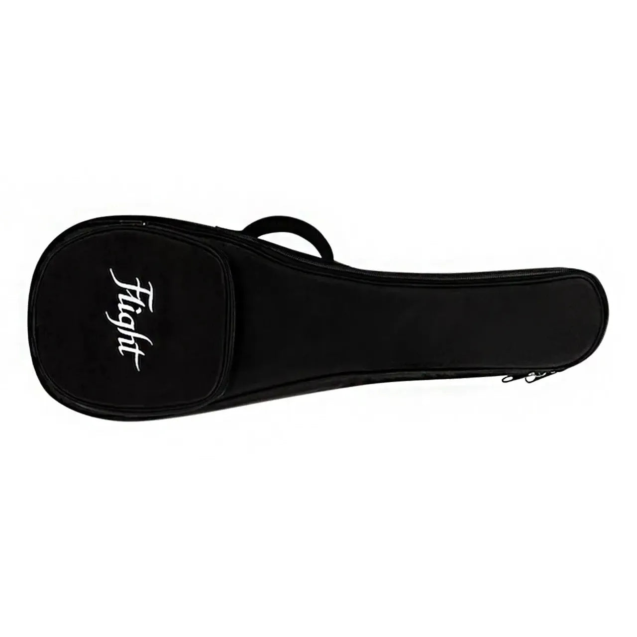 Black Flight ukulele gig bag with white logo and zippered pocket.