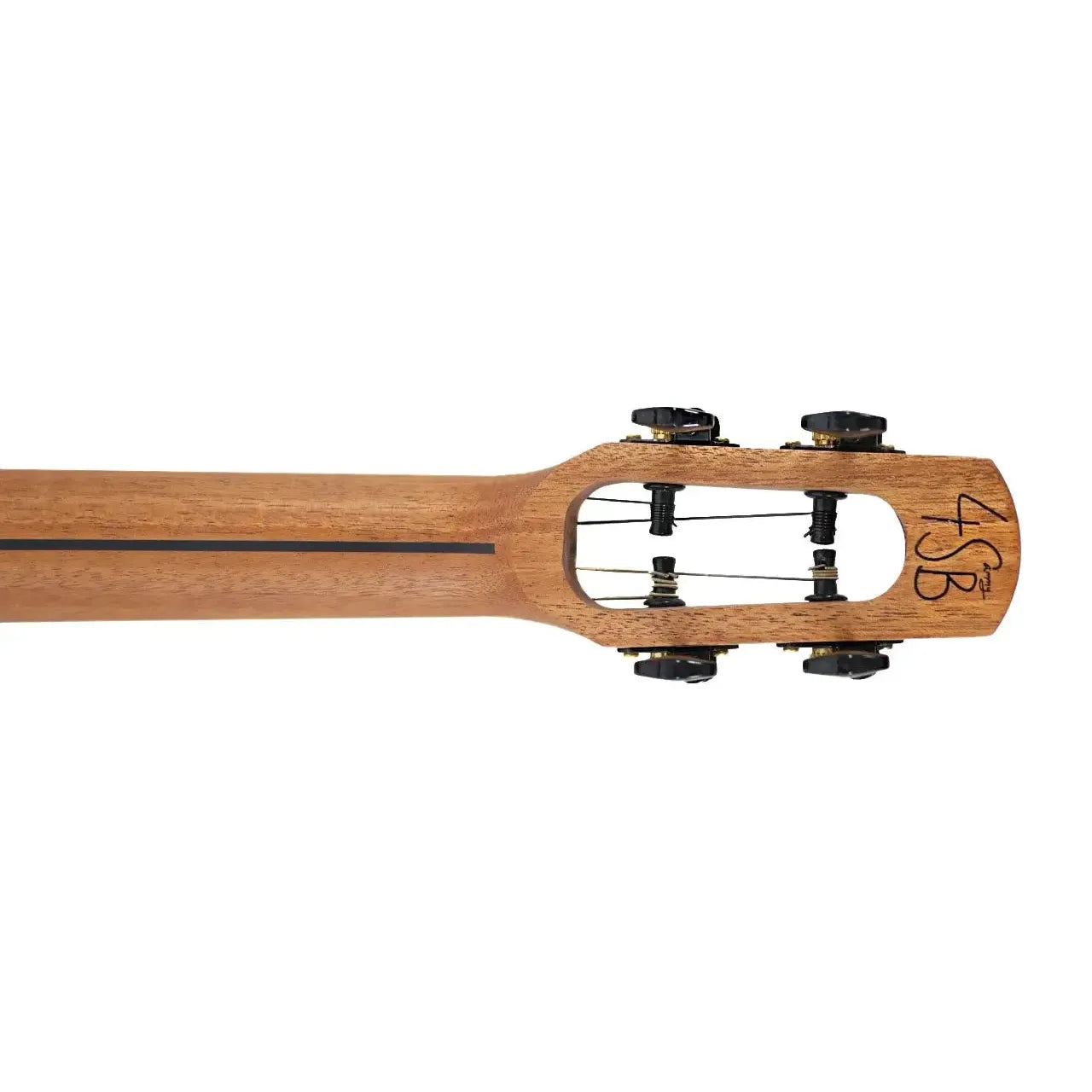 Flight 4SB Sammy Turton Baritone Ukulele headstock and neck, showing dark tuning pegs and light wood grain.