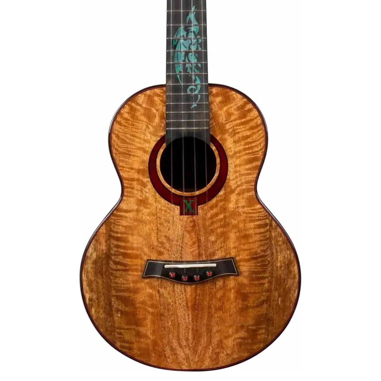 Flight A10 MM Mango Dragon 10th Anniversary Tenor Ukulele with solid mango wood body and green dragon inlay.