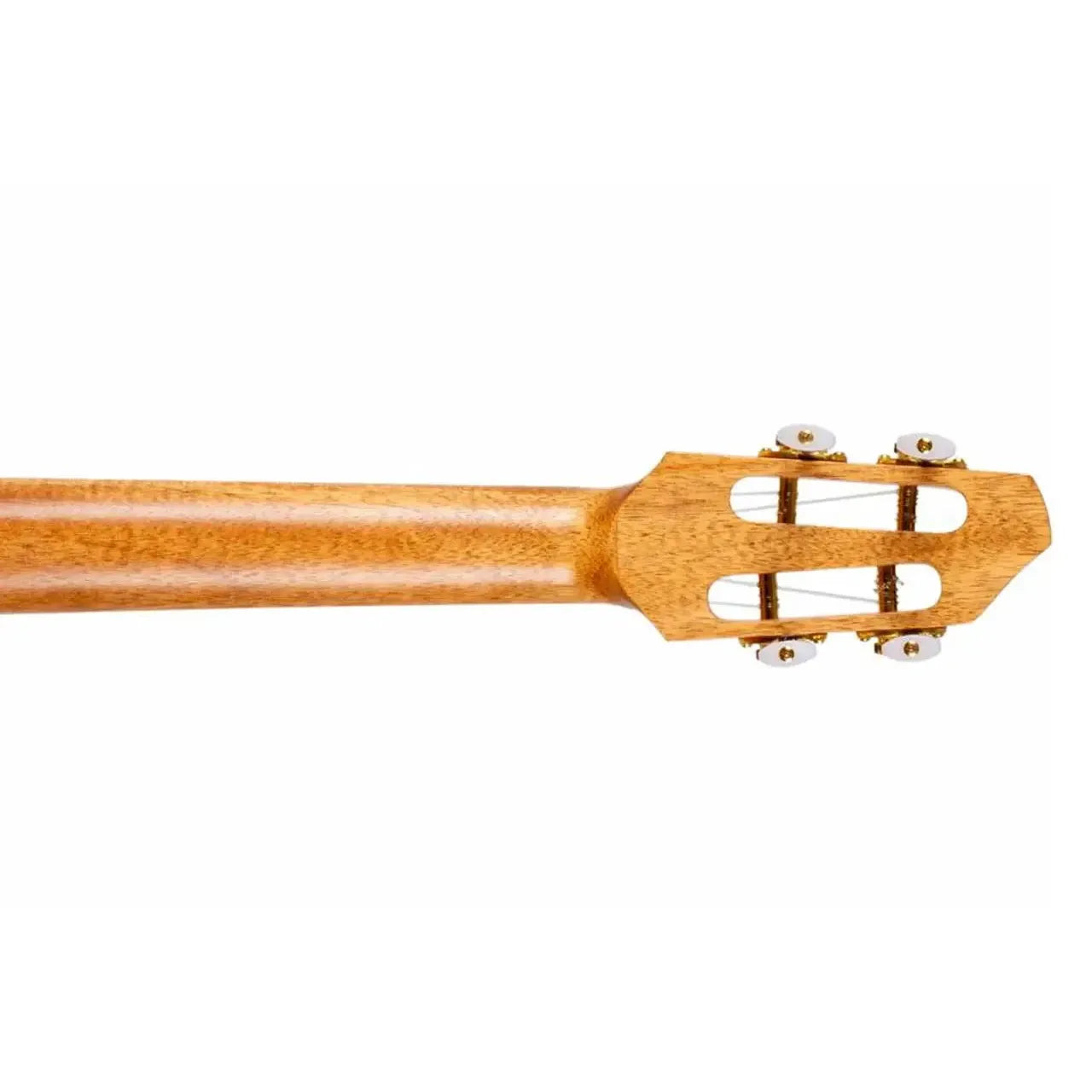 Flight A10 MM Mango Dragon 10th Anniversary Tenor Ukulele's mahogany neck and slotted headstock.