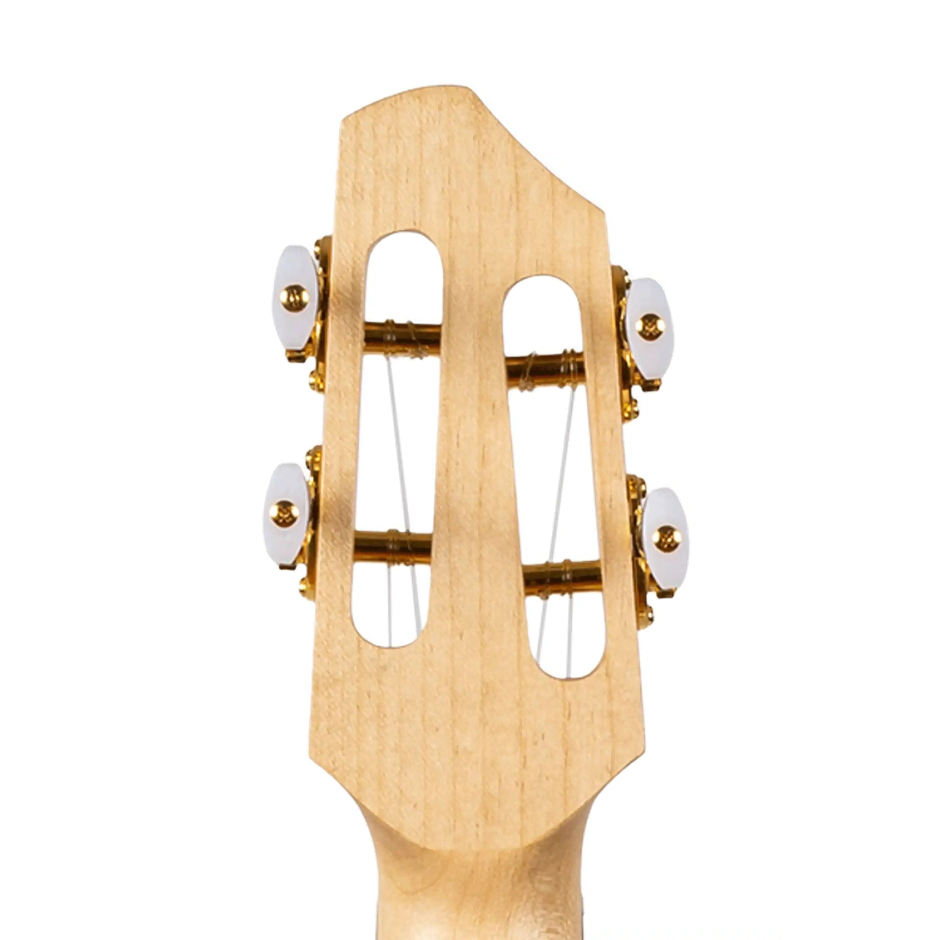 Flight A10 QM Faded Blue 10th Anniversary Tenor Ukulele slotted headstock with gold tuners.