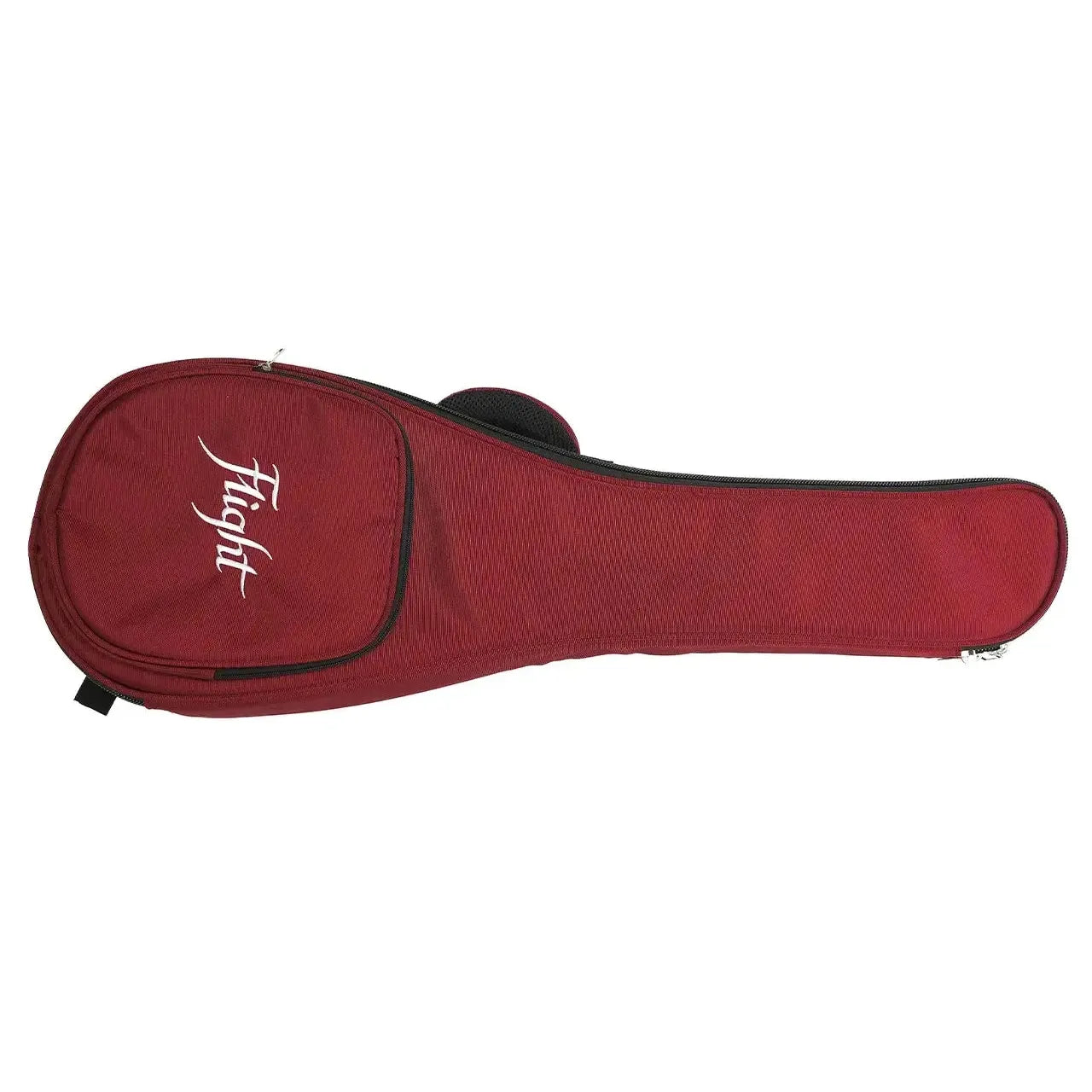 Flight brand deep red ukulele gig bag with black trim and zipper.