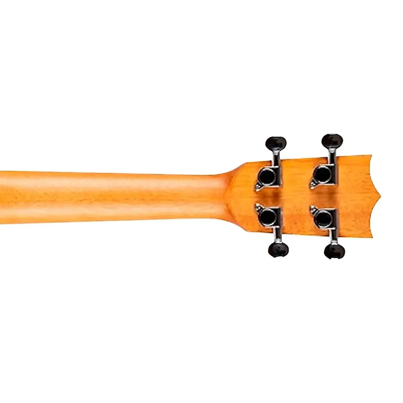 Flight AUC-33 Cupcake Concert Ukulele's light wood neck and headstock with black tuning pegs.