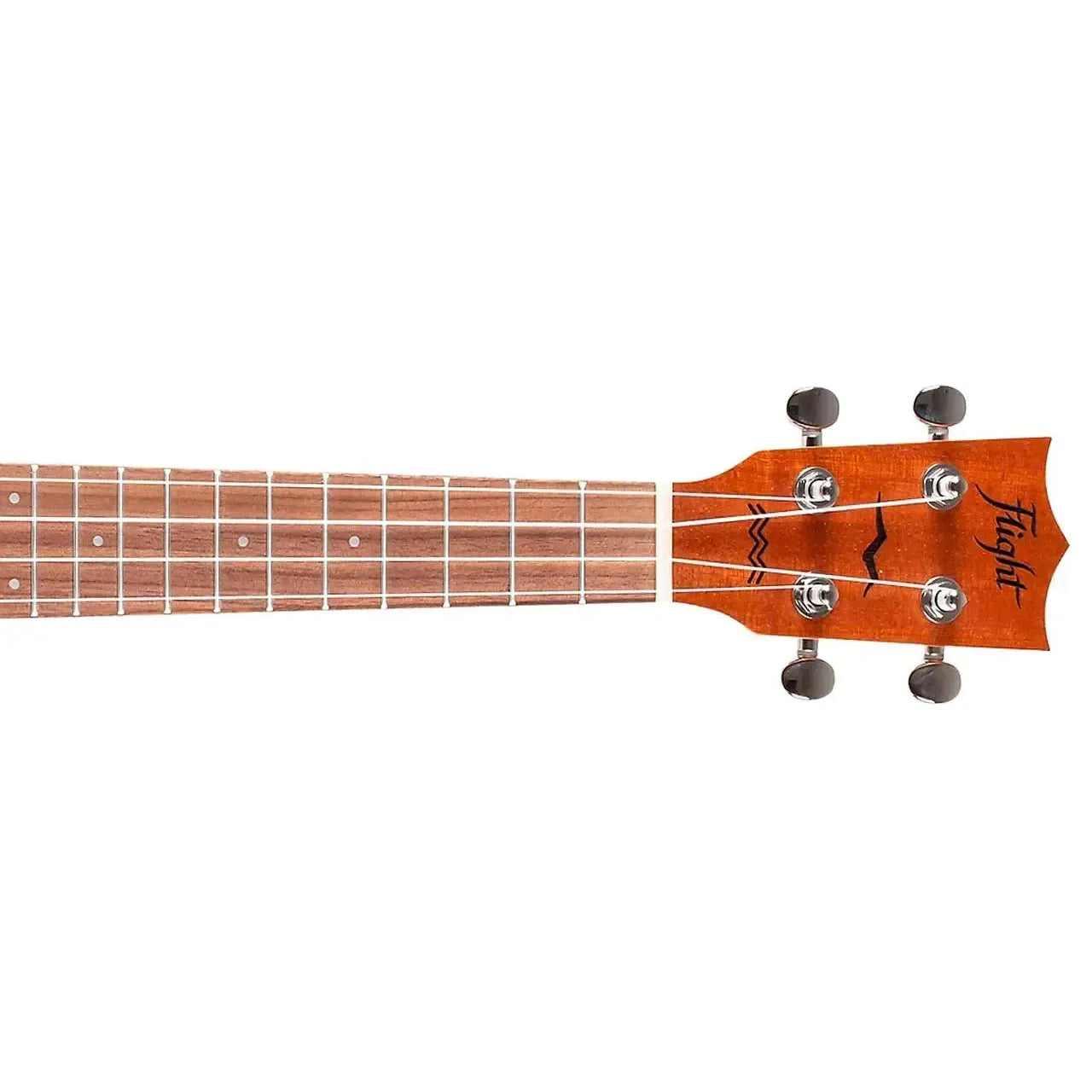 Flight AUC-33 Fusion Concert Ukulele headstock and fretboard, showing mahogany wood and tuning pegs.