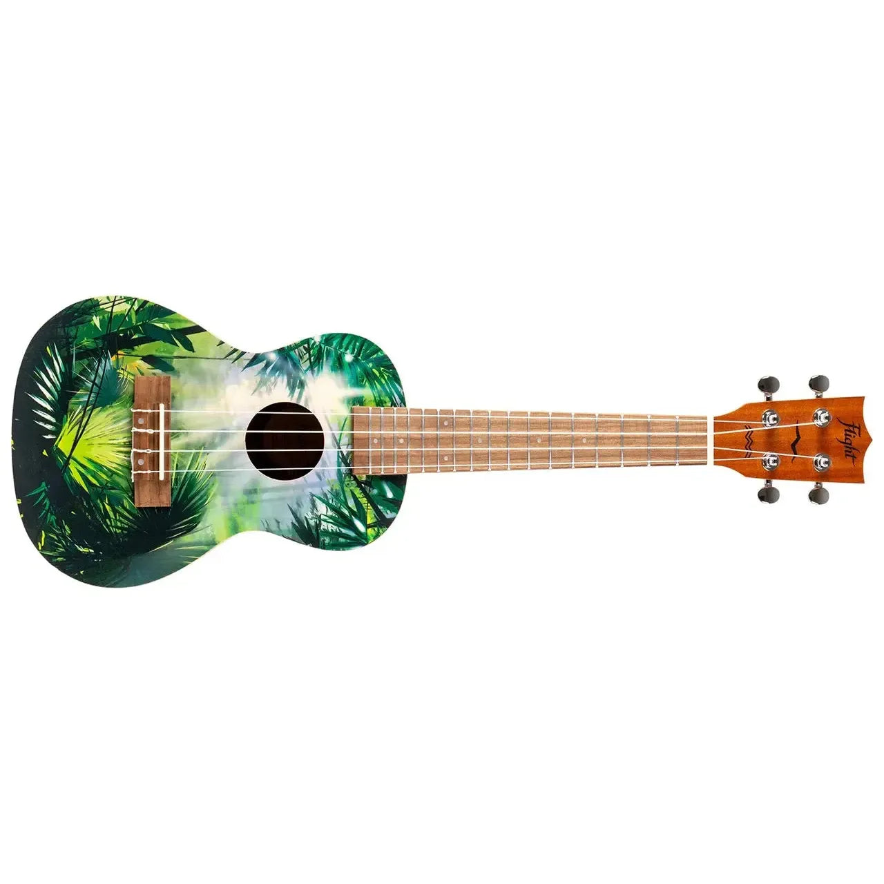 Flight AUC-33 Jungle Concert Ukulele with a green palm tree art series design.